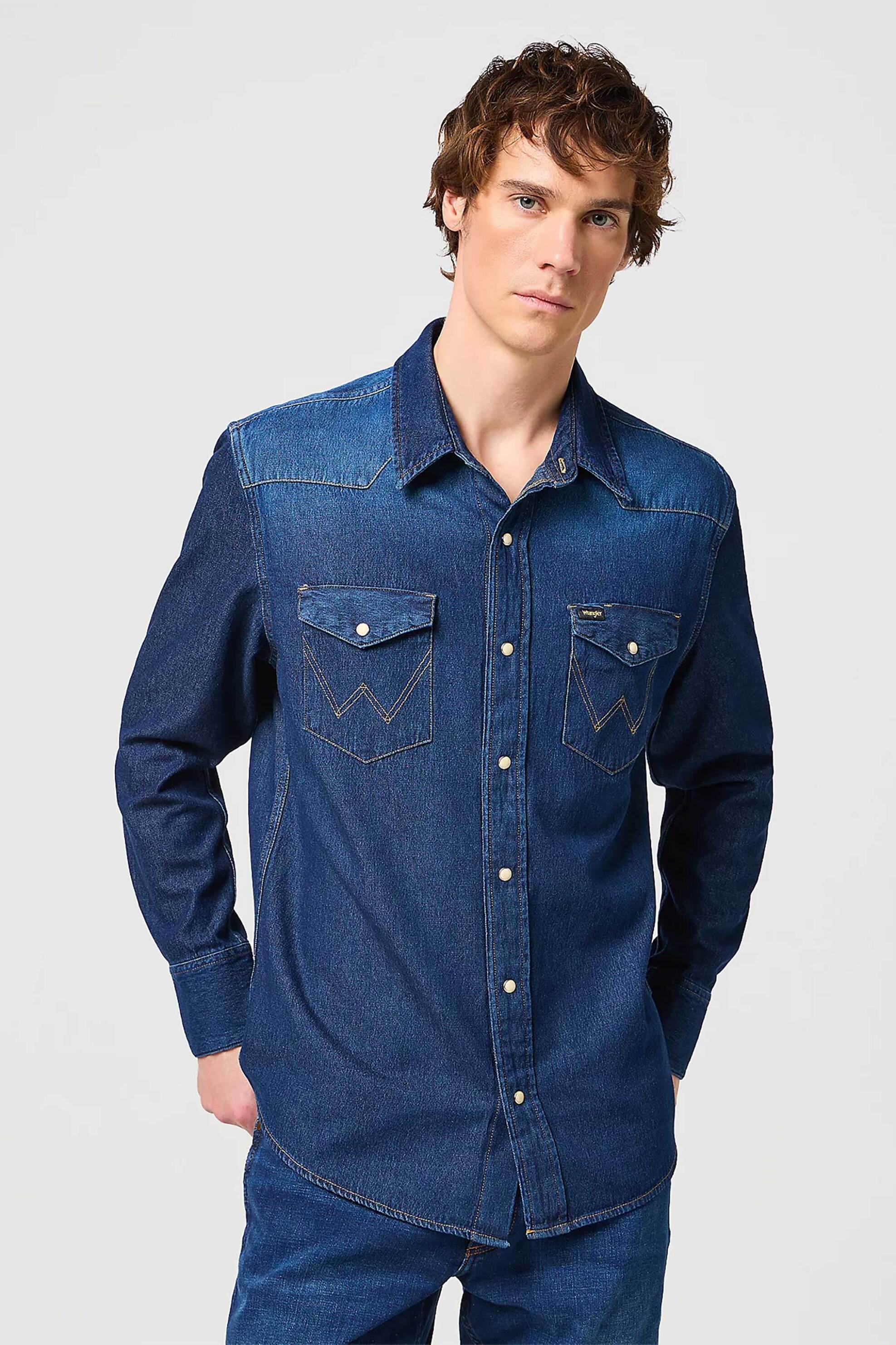 Wrangler® ανδρικό denim πουκάμισο Regular Fit "Indigood Icons 27Mw Western" - 112341088 Denim Blue Σκούρο