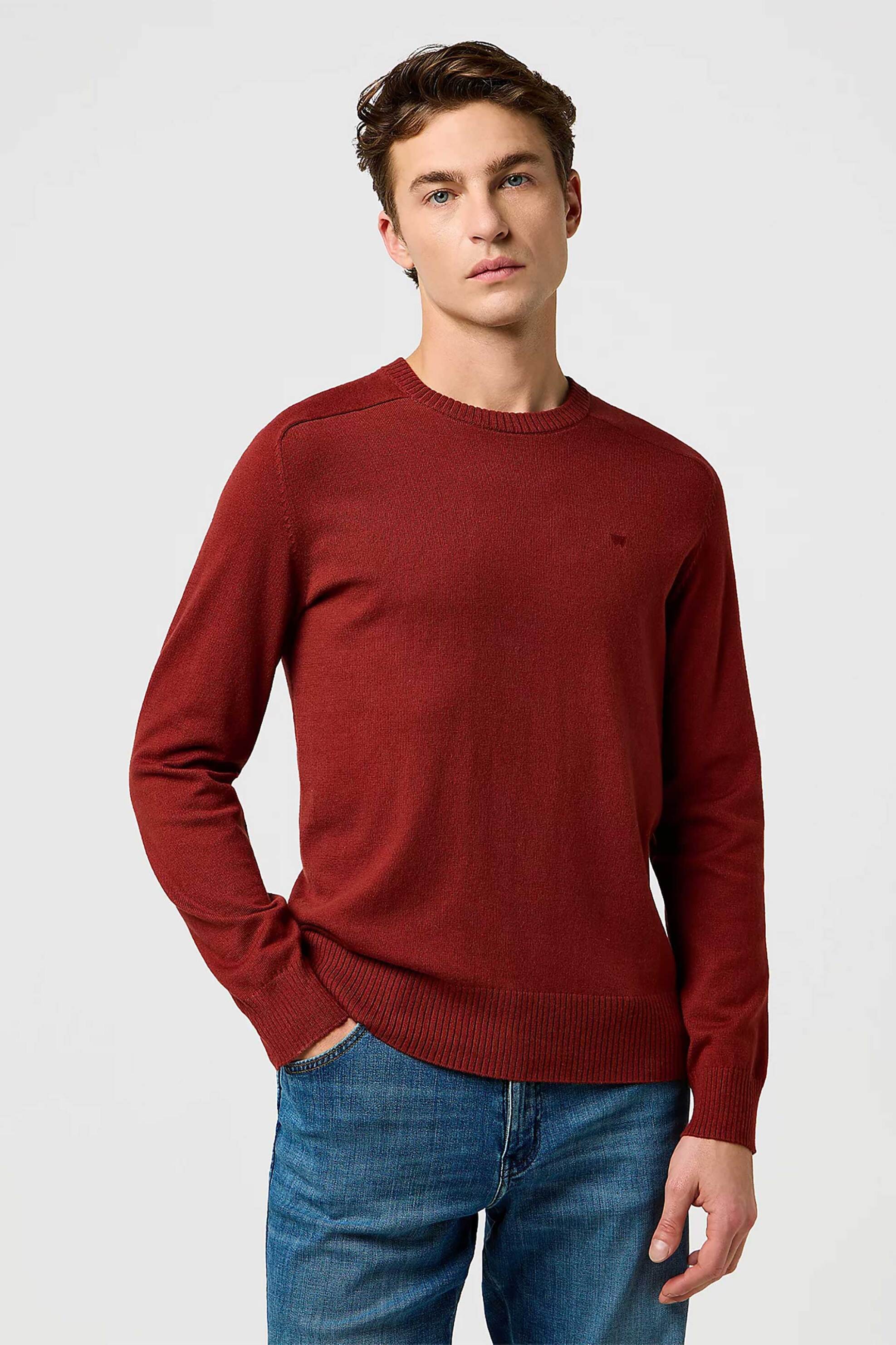 WRANGLER Wrangler® ανδρικό πουλόβερ μονόχρωμο με λογότυπο Regular Fit - 112371537 Κεραμιδί