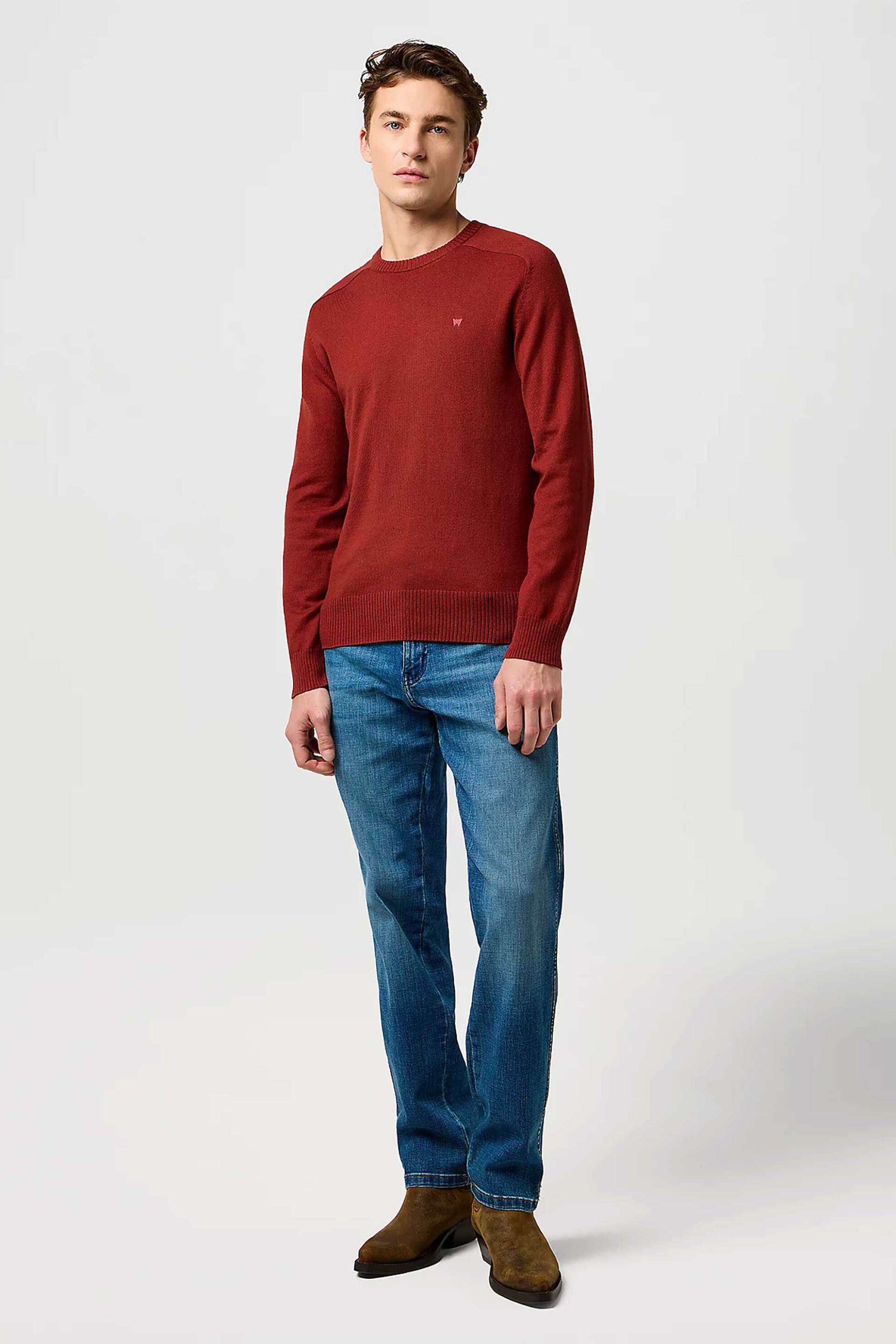 Wrangler® ανδρικό πουλόβερ μονόχρωμο με λογότυπο Regular Fit - 112371537 Κεραμιδί φωτογραφία