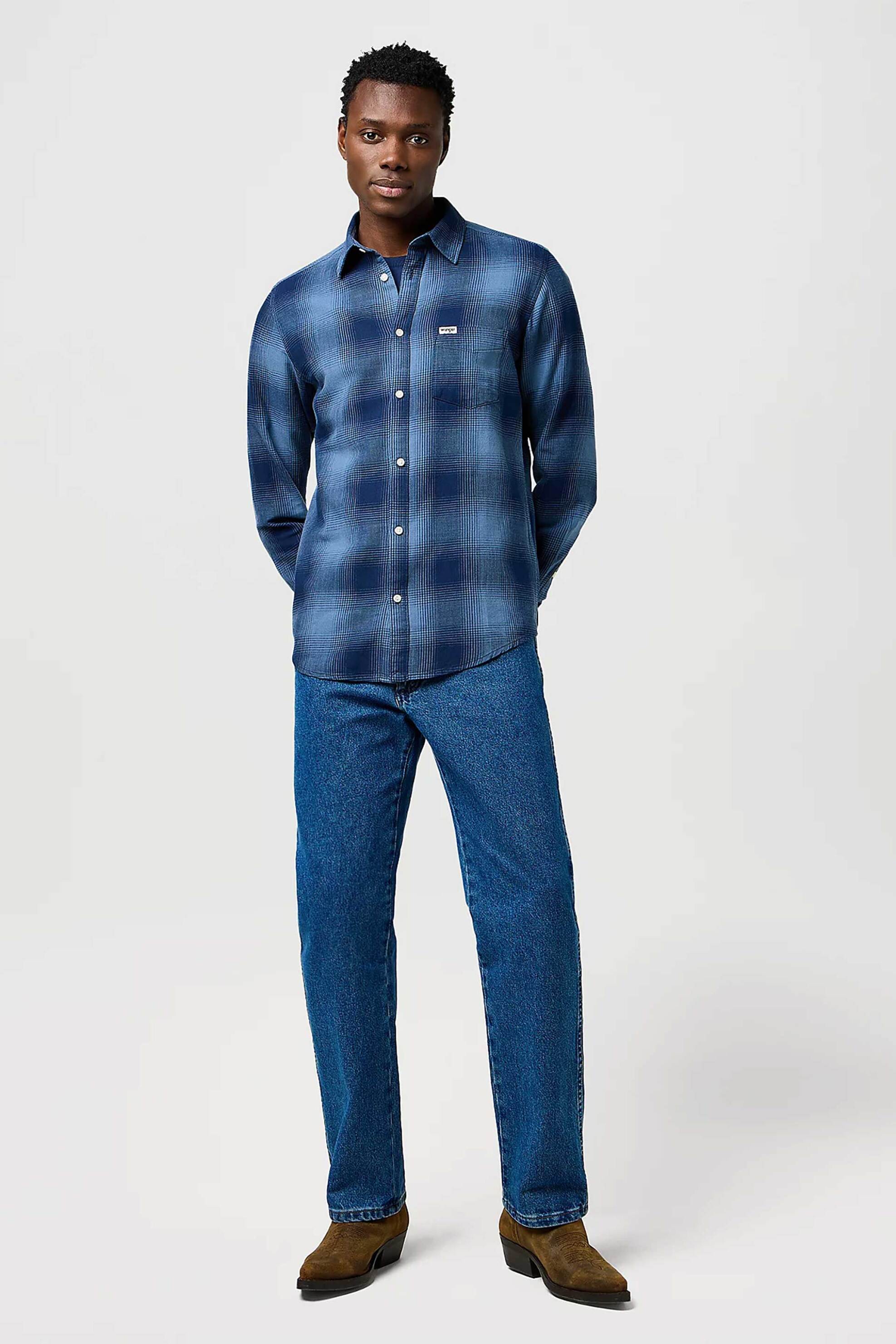 Wrangler® ανδρικό πουκάμισο με καρό σχέδιο και τσέπη με λογότυπο Regular Fit - 112371653 Μπλε φωτογραφία