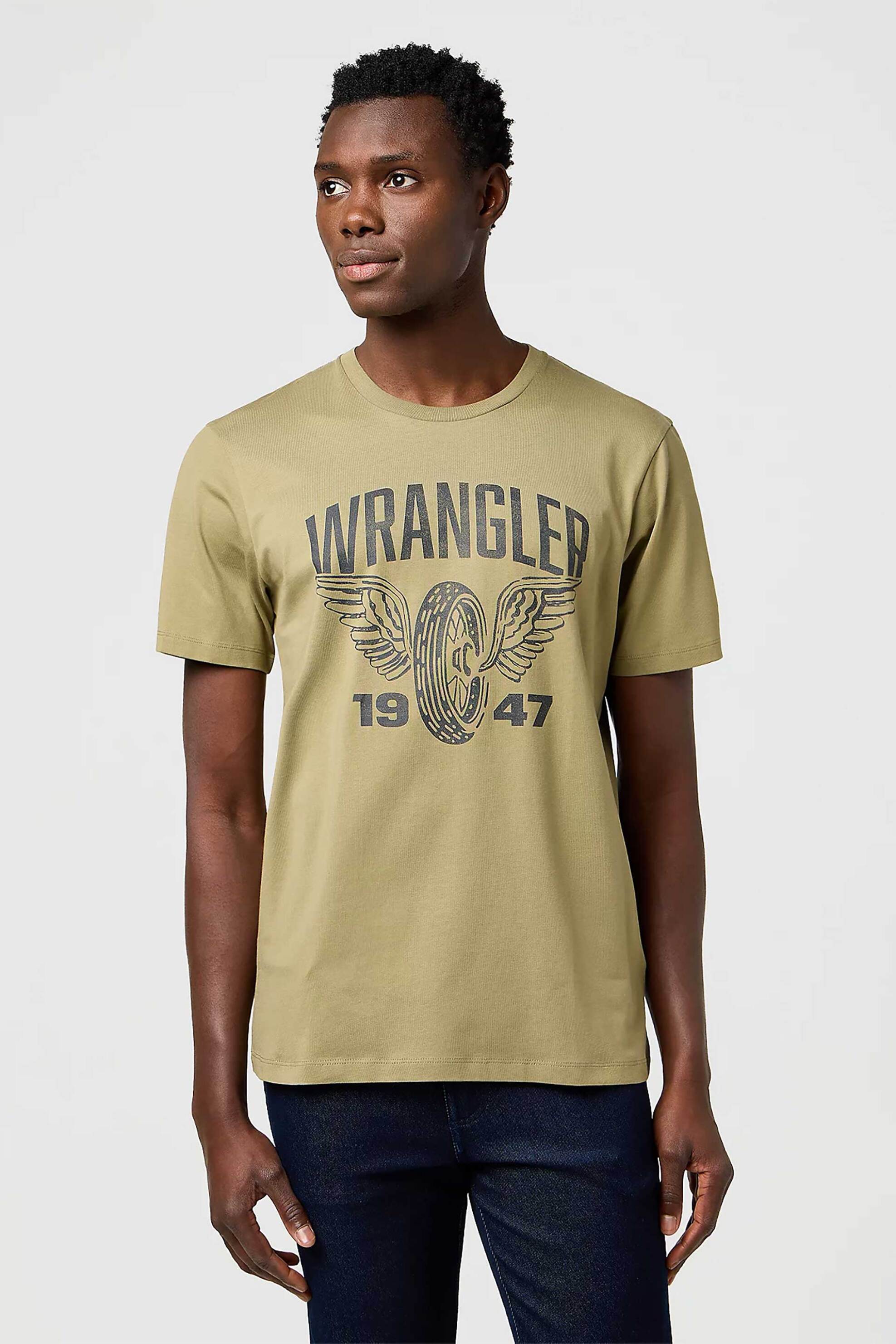 WRANGLER Wrangler® ανδρικό T-shirt με graphic print Regular Fit "Americana" - 112371474 Λαδί