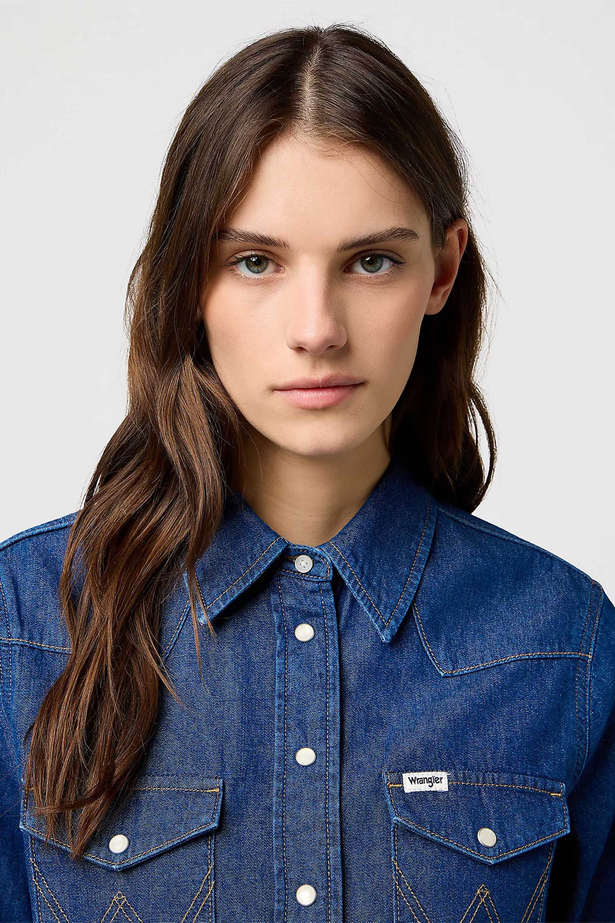 Wrangler® γυναικείο denim πουκάμισο με τσέπες Regular Fit "Western" - 112373036 Denim Blue φωτογραφία