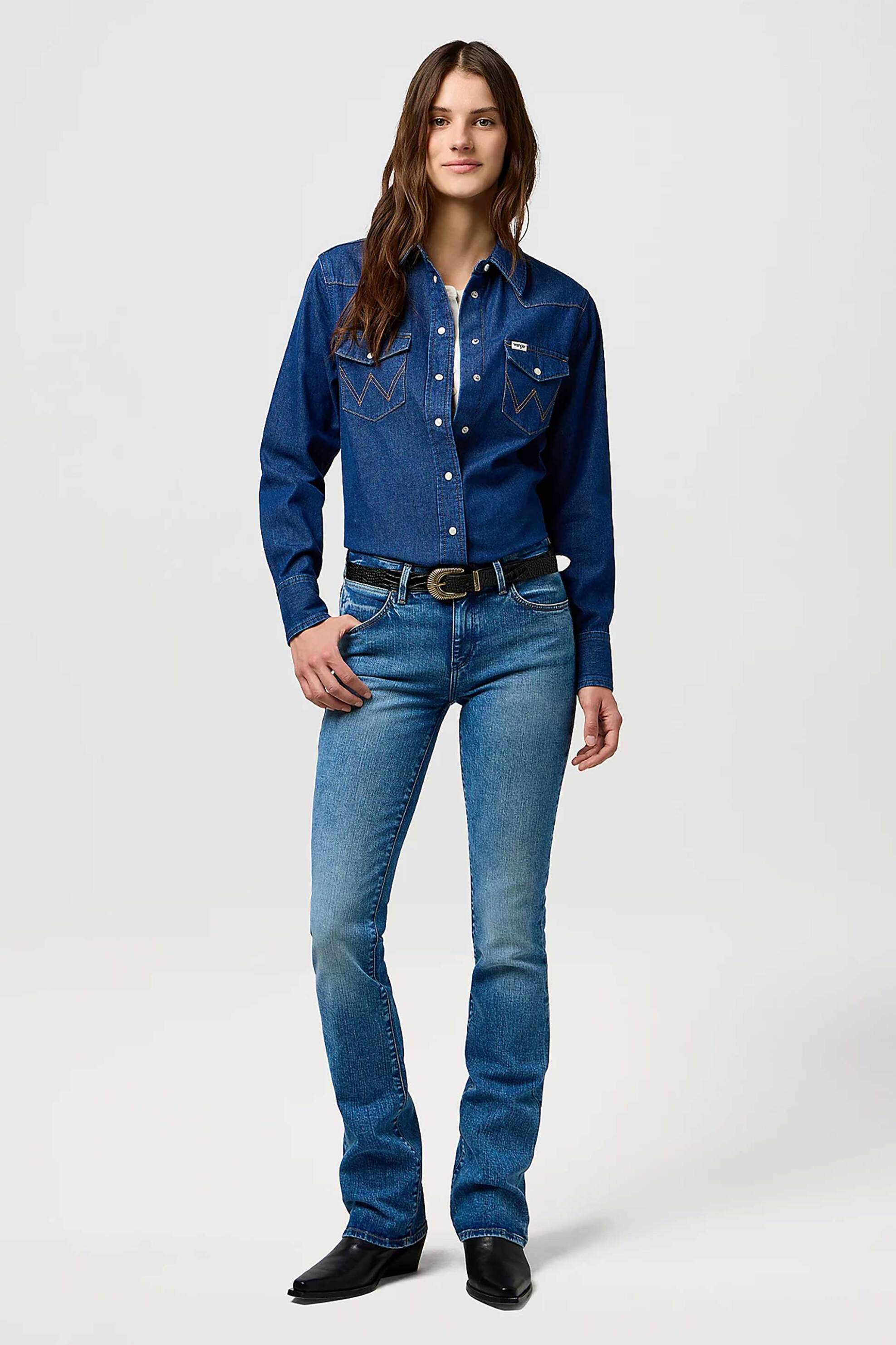 Wrangler® γυναικείο denim πουκάμισο με τσέπες Regular Fit "Western" - 112373036 Denim Blue φωτογραφία