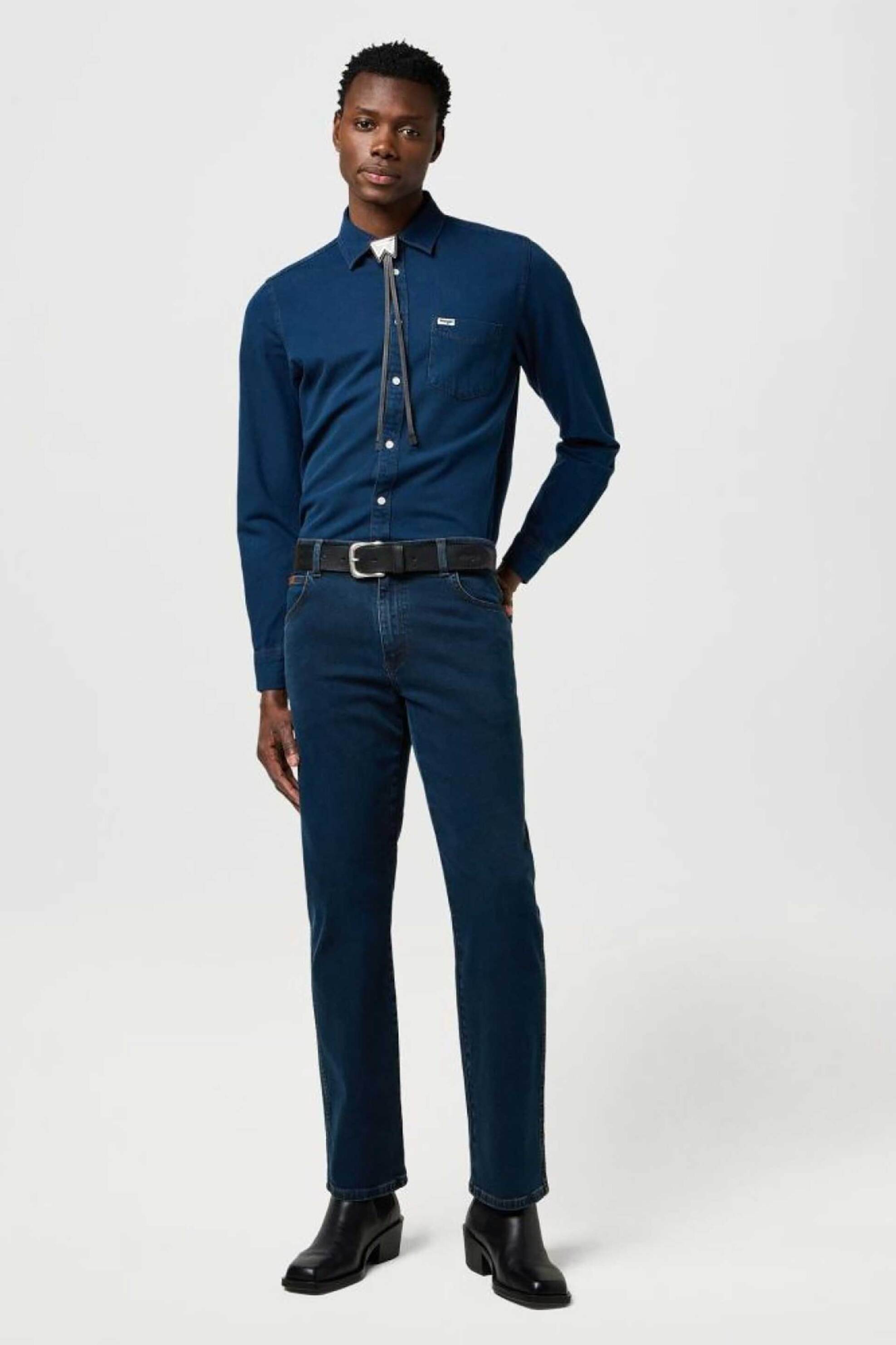 Wrangler® ανδρικό τζιν παντελόνι πεντάτσεπο Regular Straight Fit "Texas" - 112370856 Denim Blue Σκούρο