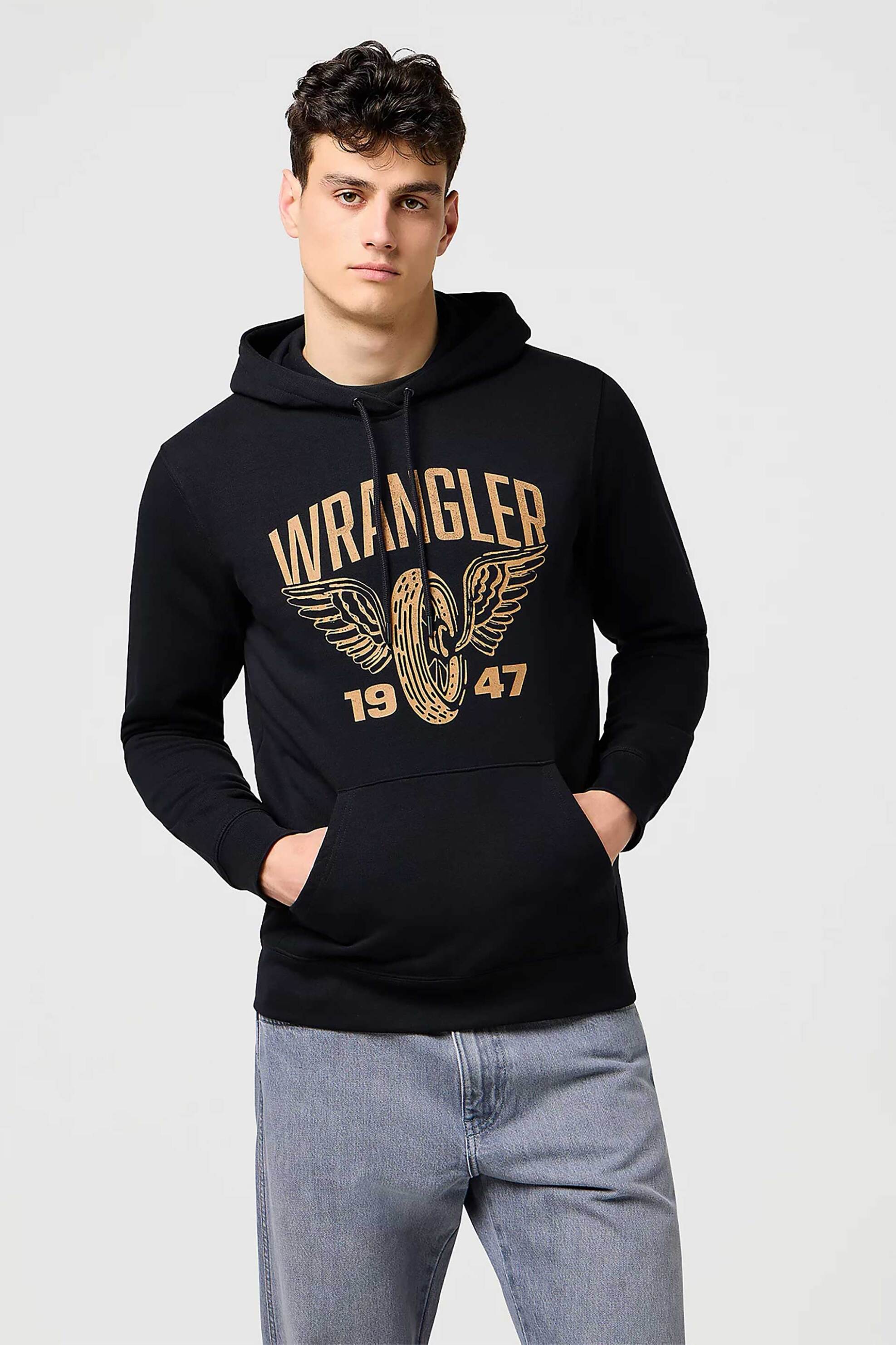 Wrangler® ανδρική μπλούζα φούτερ με κουκούλα καιgraphic print Regular Fit "Americana" - 112371457 Μαύρο