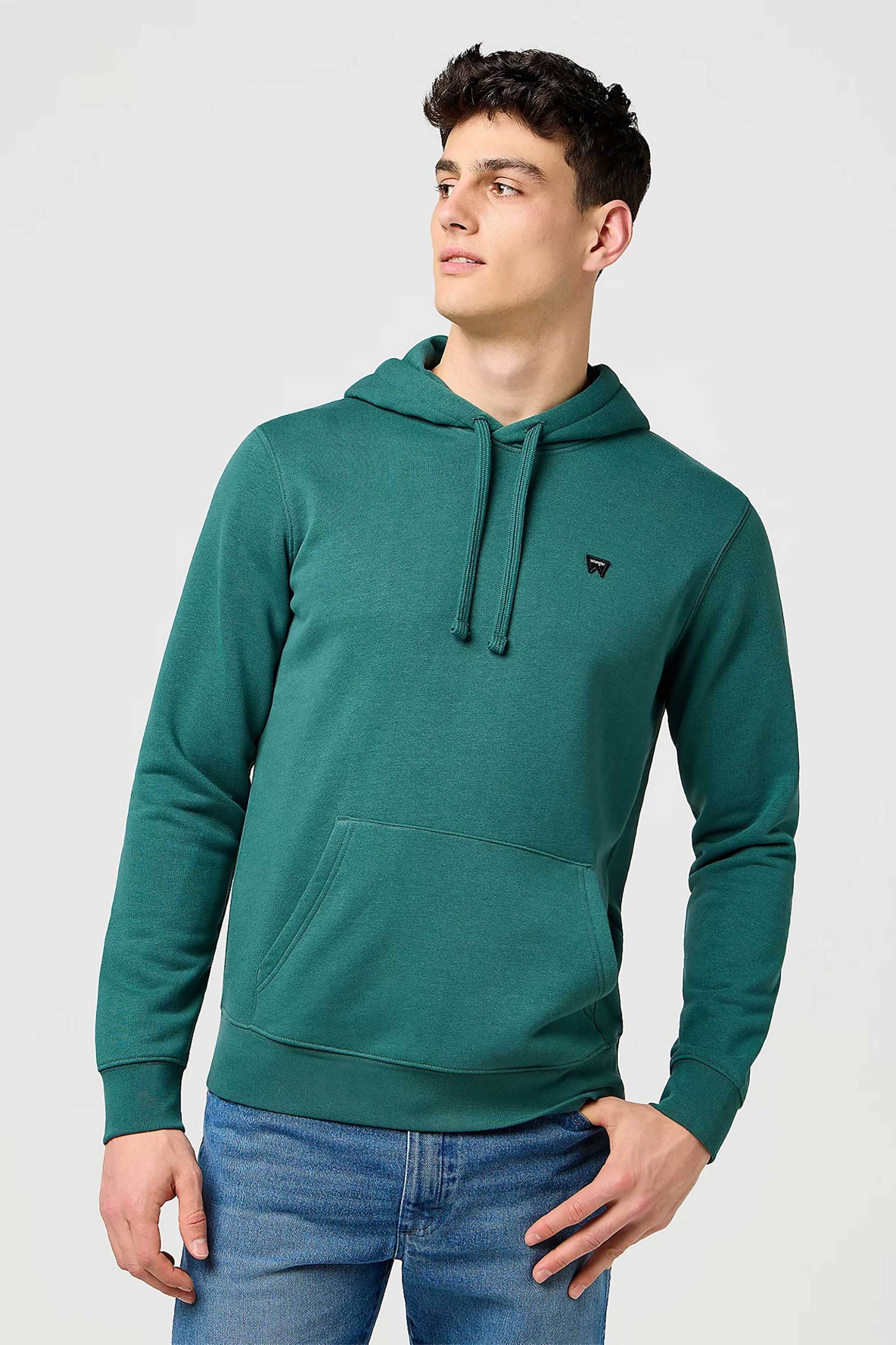 Wrangler® ανδρική μπλούζα φούτερ με κουκούλα και λογότυπο Regular Fit "Sign Off" - 112371458 Πράσινο