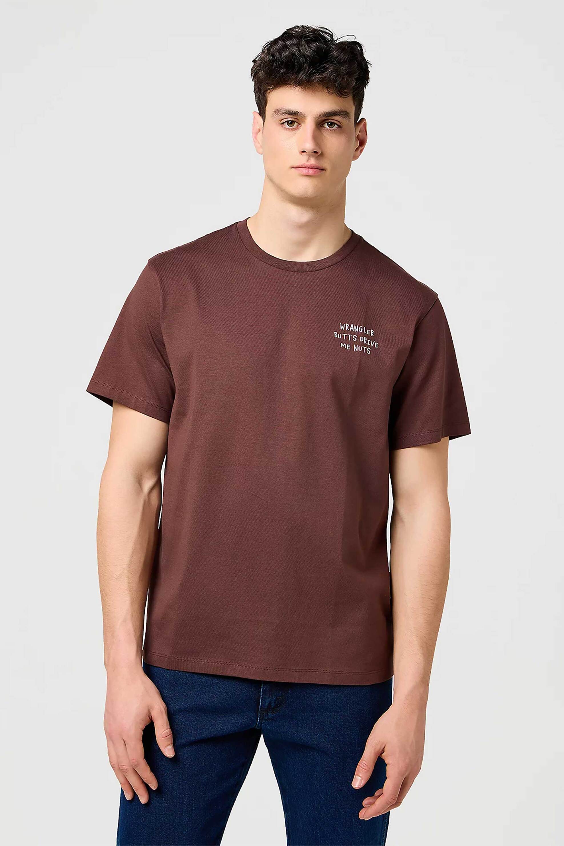 WRANGLER Wrangler® ανδρικό T-shirt με κεντημένο lettering Relaxed Fit - 112371490 Καφέ