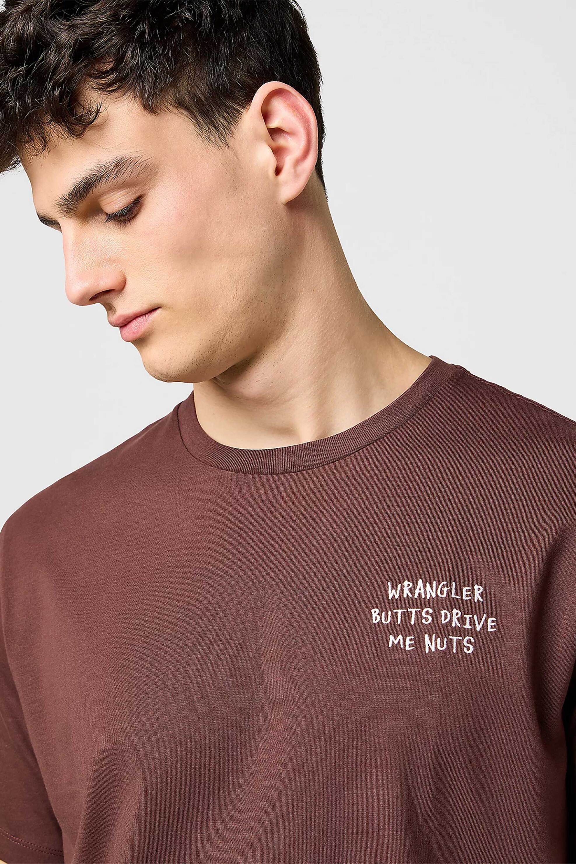 Wrangler® ανδρικό T-shirt με κεντημένο lettering Relaxed Fit - 112371490 Καφέ φωτογραφία