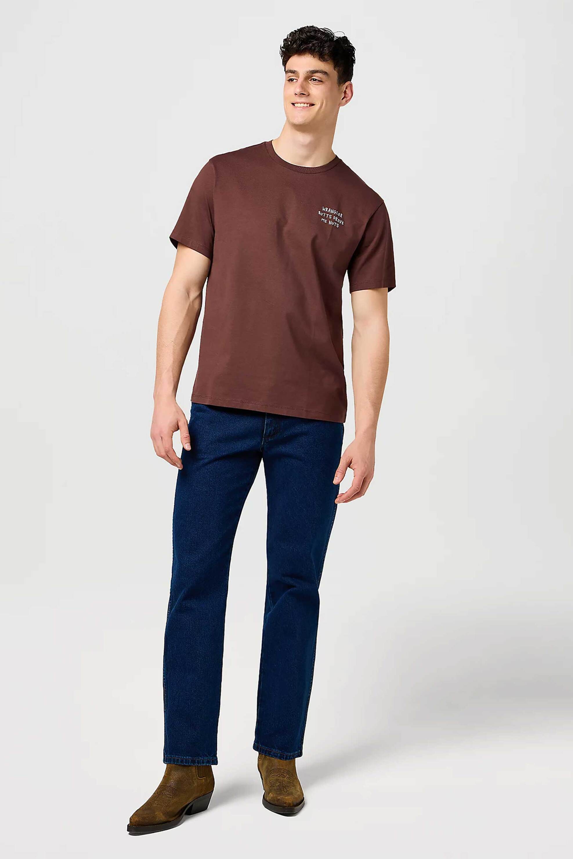 Wrangler® ανδρικό T-shirt με κεντημένο lettering Relaxed Fit - 112371490 Καφέ φωτογραφία