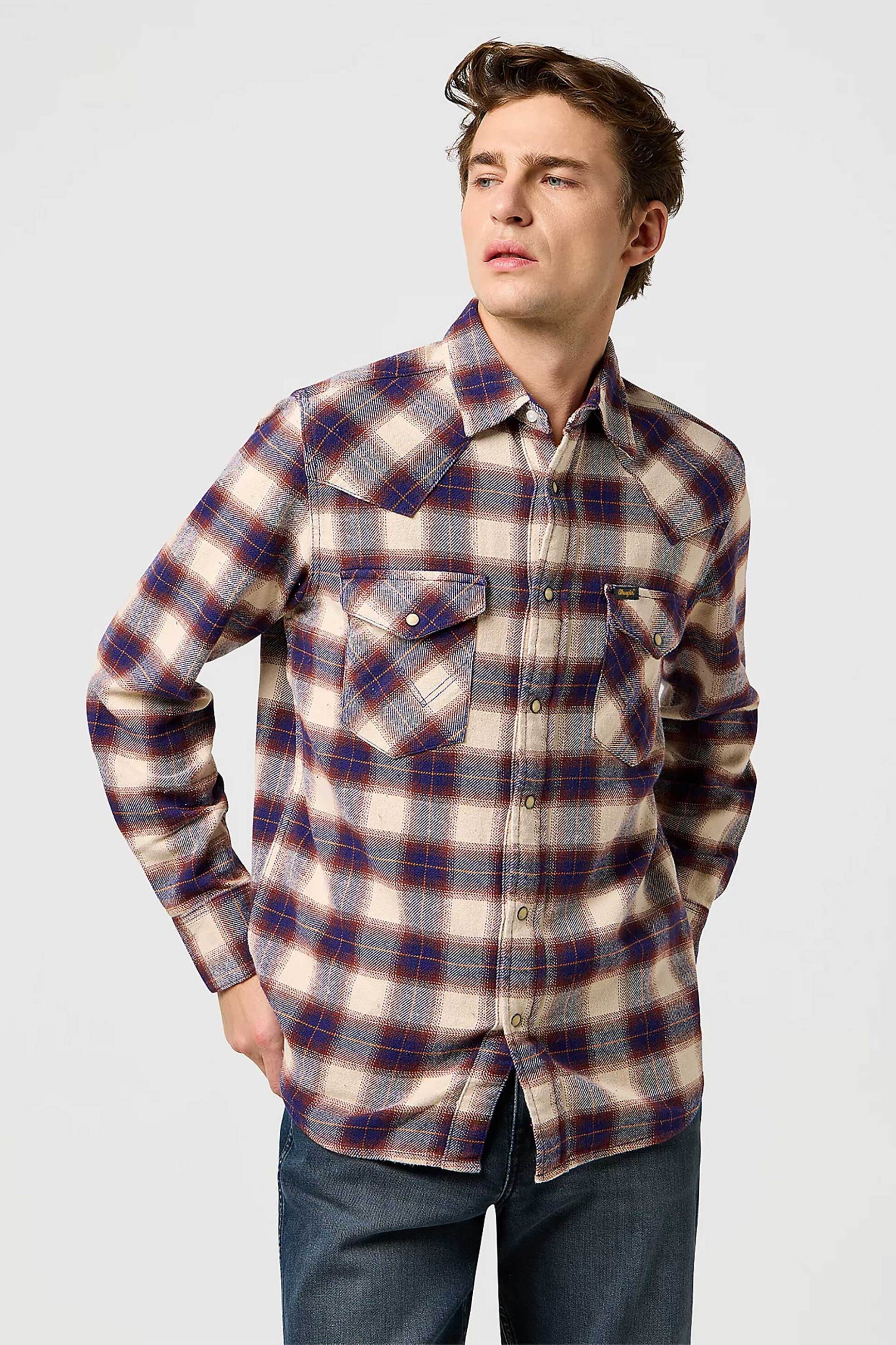 Wrangler® ανδρικό πουκάμισο με καρό σχέδιο και τσέπες Regular Fit "Western" - 112371545 Μοβ