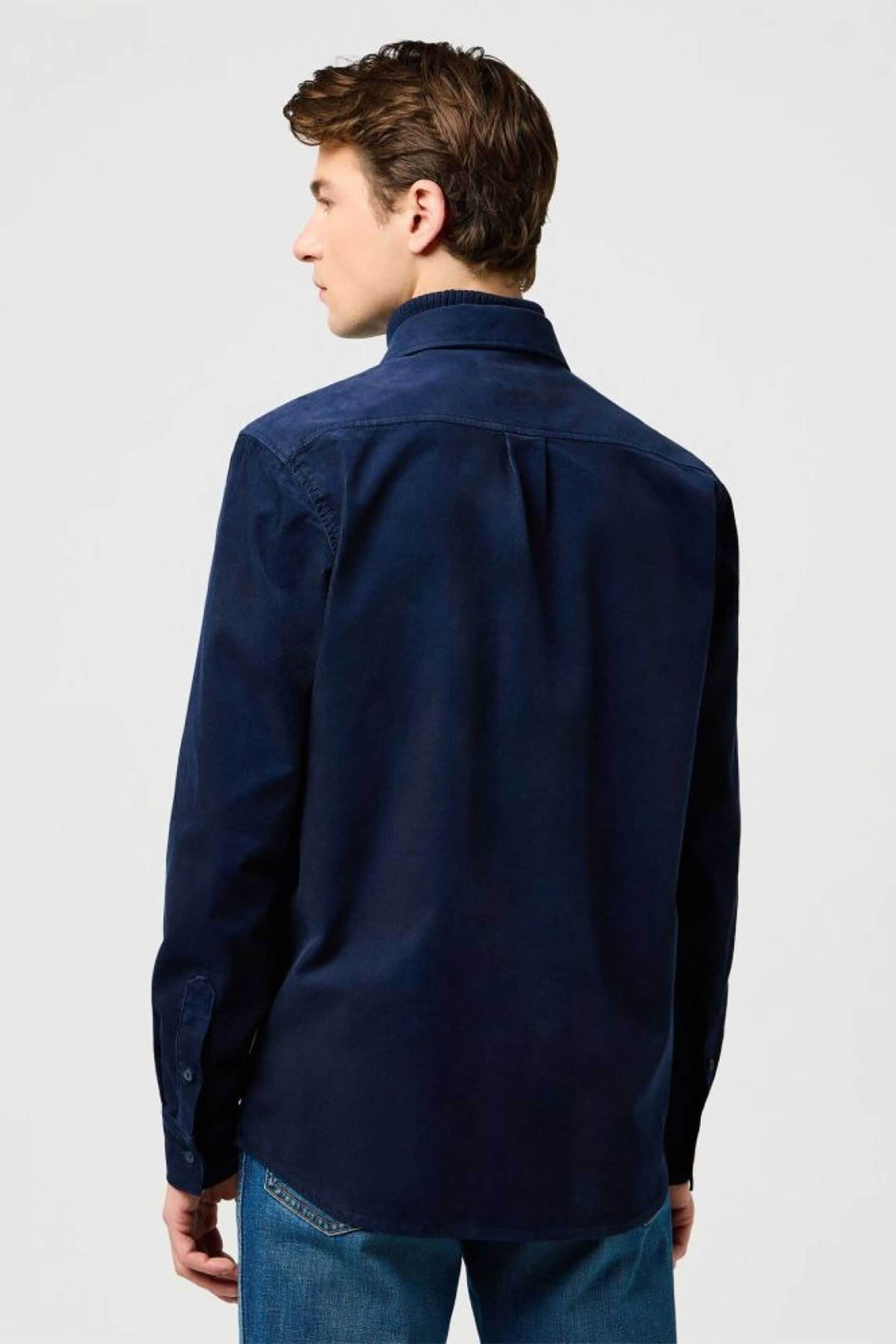 Wrangler® ανδρικό κοτλέ πουκάμισο μονόχρωμο με τσέπη Regular Fit - 112371527 Μπλε Σκούρο φωτογραφία