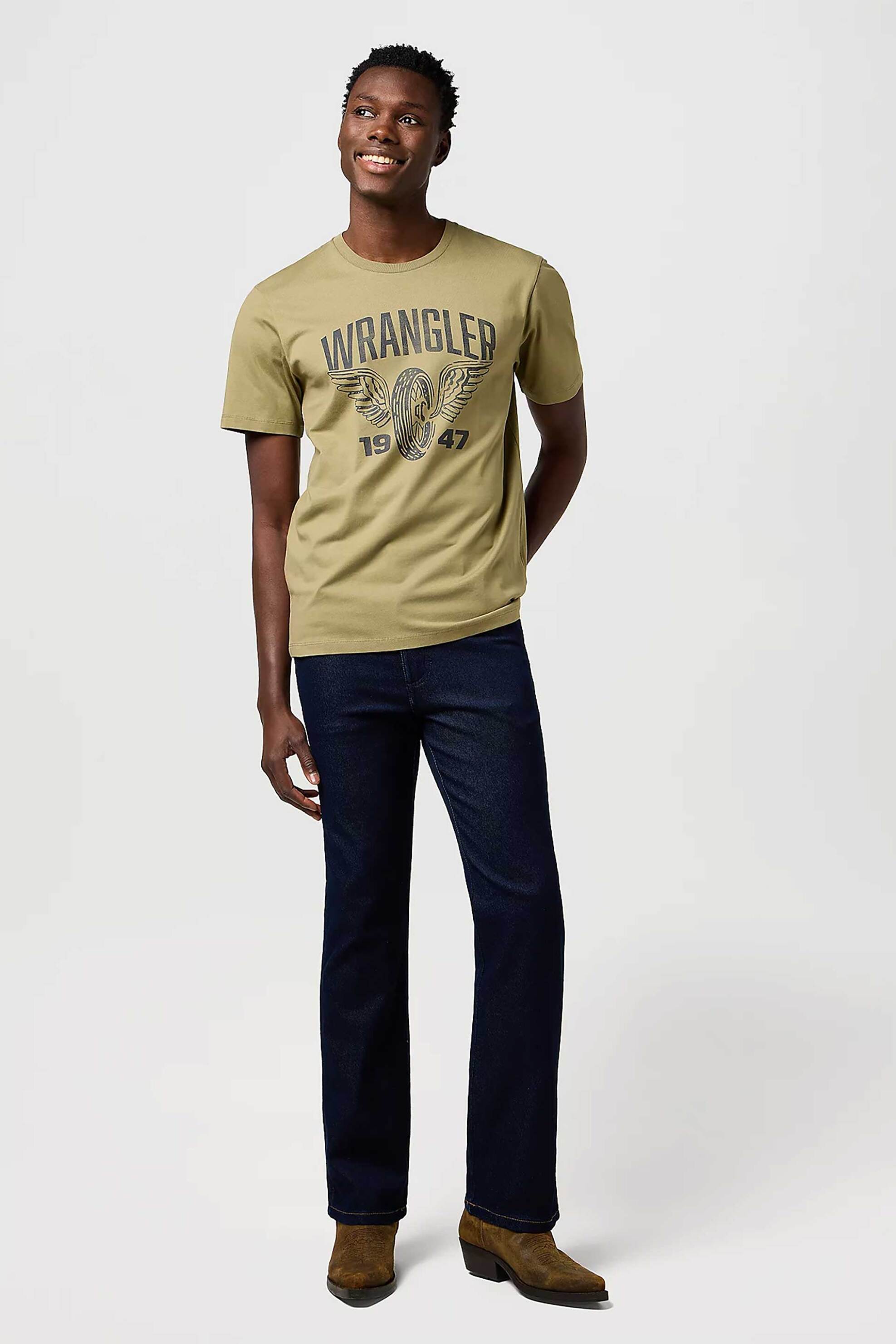 Wrangler® ανδρικό τζιν παντελόνι πεντάτσεπο Bootcut Fit "Wrancher" - 112373029 Denim Blue Σκούρο