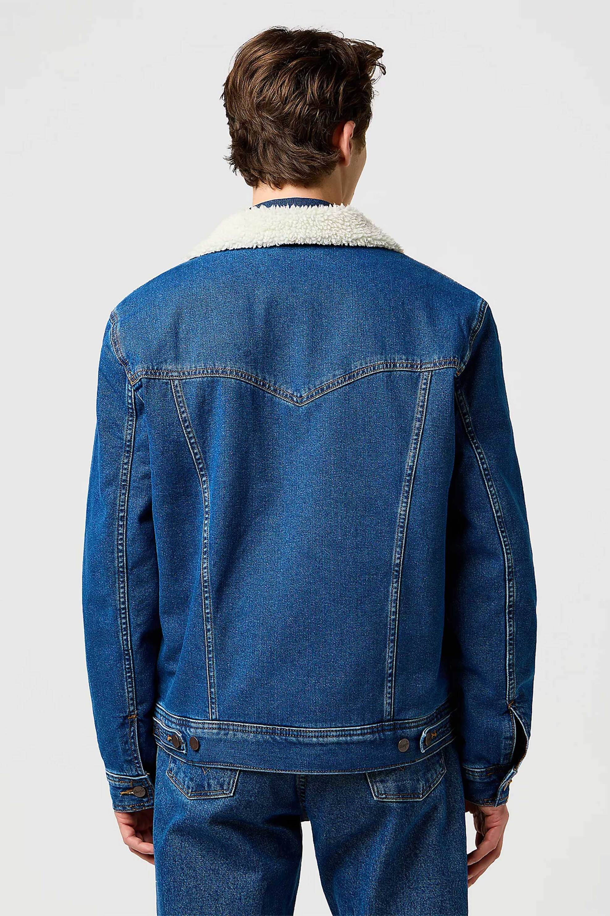 Wrangler® ανδρικό denim jacket με μπουκλέ γιακά και επένδυση Regular Fit "Sherpa Classic" - 112371440 Denim Blue φωτογραφία
