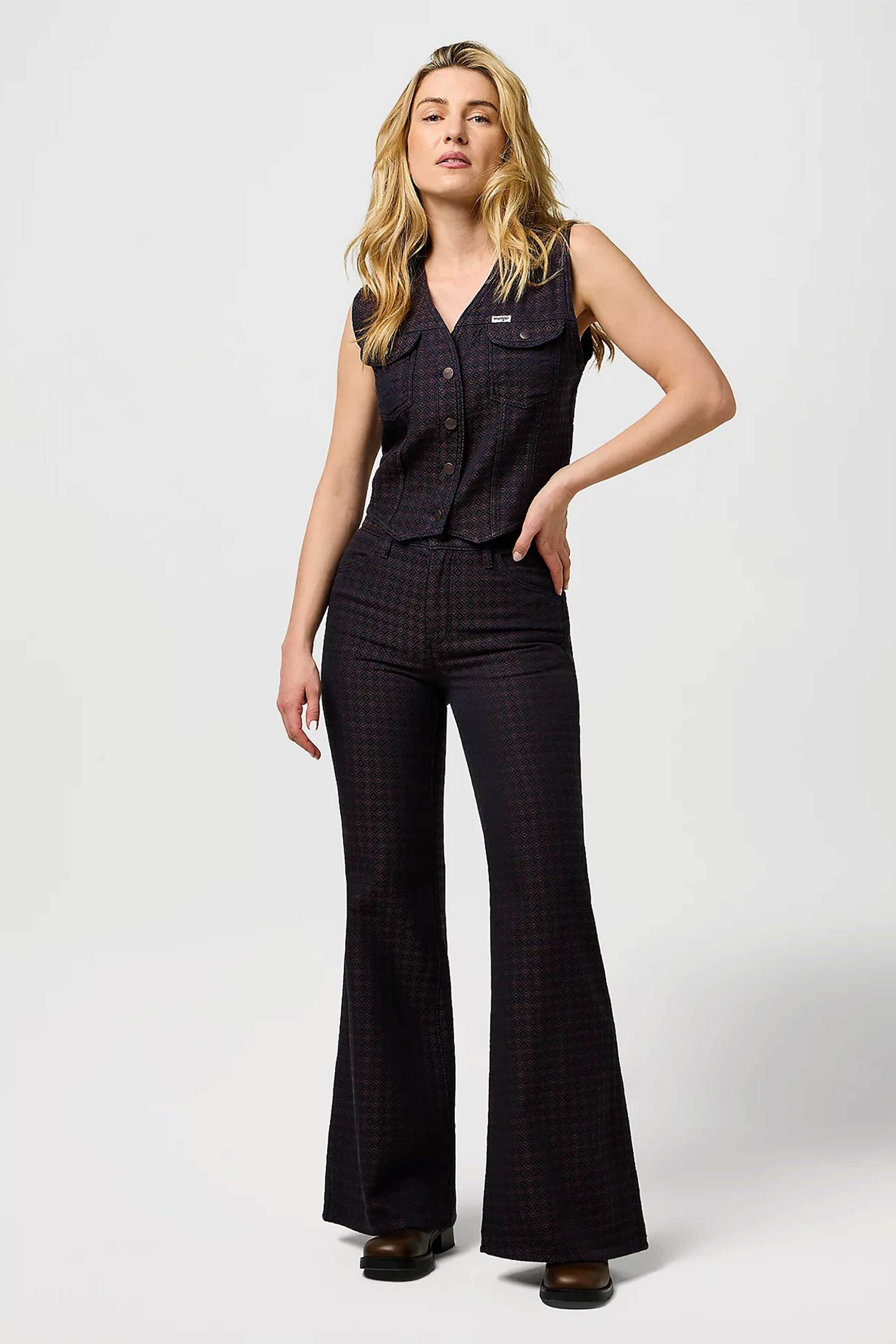 Wrangler® γυναικείο γιλέκο με σχέδιο και V Regular Fit - 112371600 Καφέ Σκούρο φωτογραφία