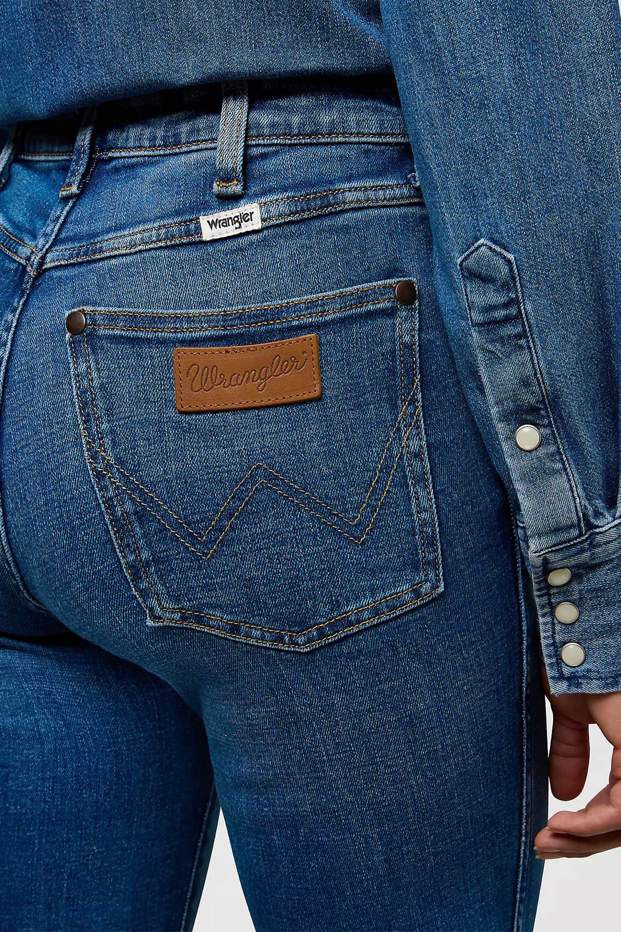Wrangler Γυναικείο Τζιν Παντελόνι Πεντάτσεπο Straight Fit - 112371166 Denim Blue