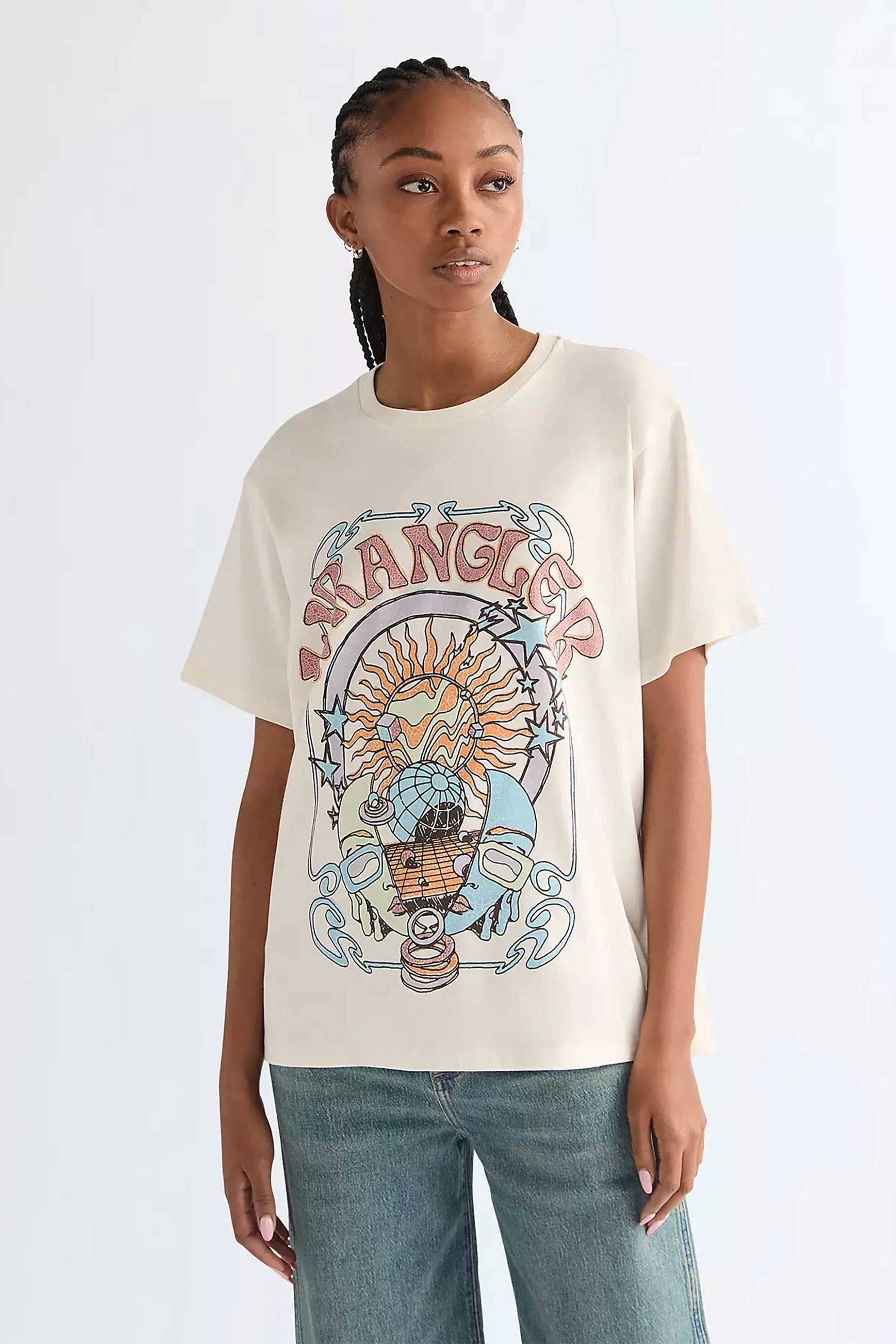 Wrangler® γυναικείο T-shirt με graphic logo print Relaxed Fit "Girlfriend" - 112378022 Λευκό