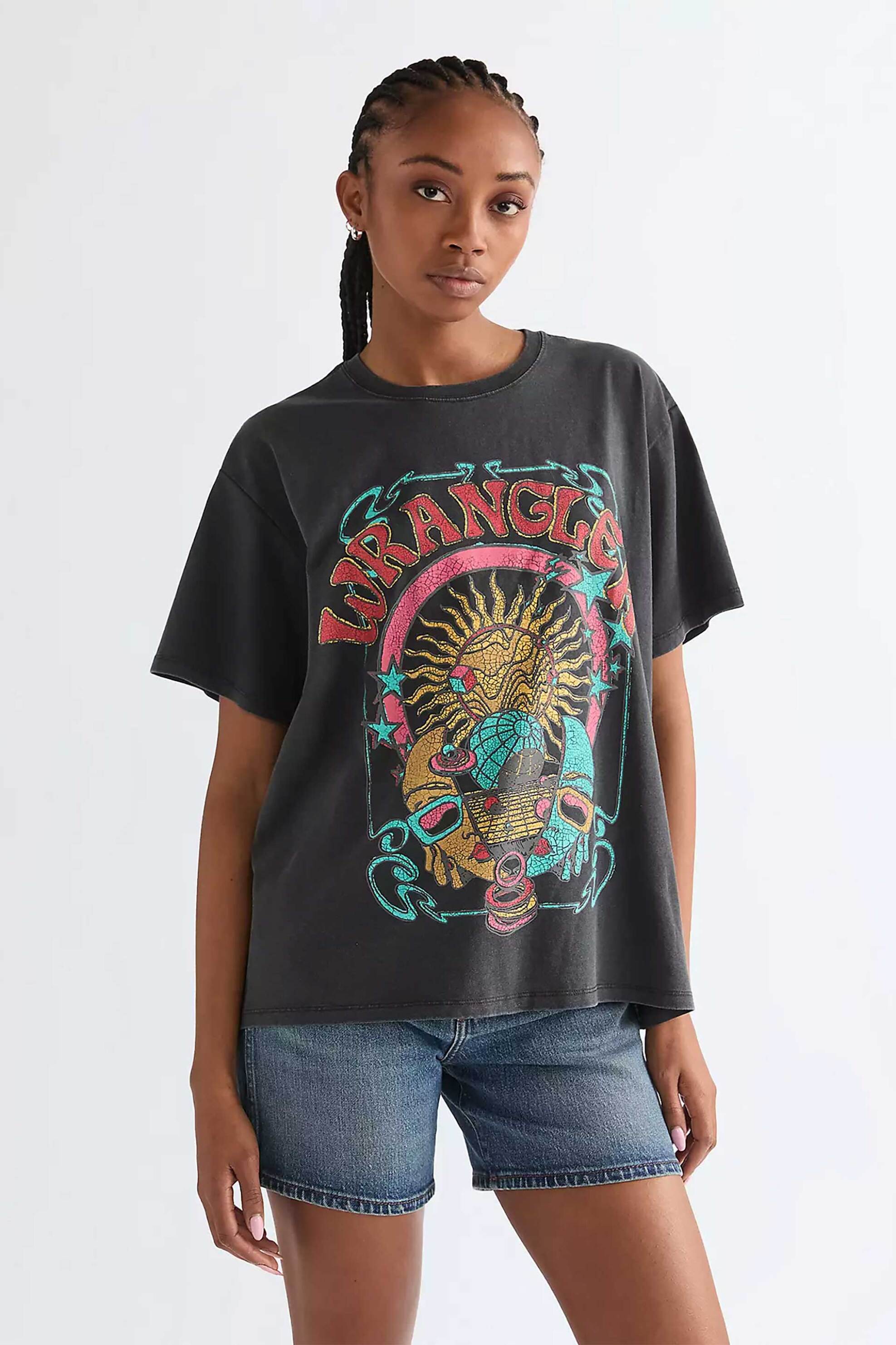 Wrangler® γυναικείο T-shirt με graphic logo print Relaxed Fit "Girlfriend" - 112378023 Ανθρακί