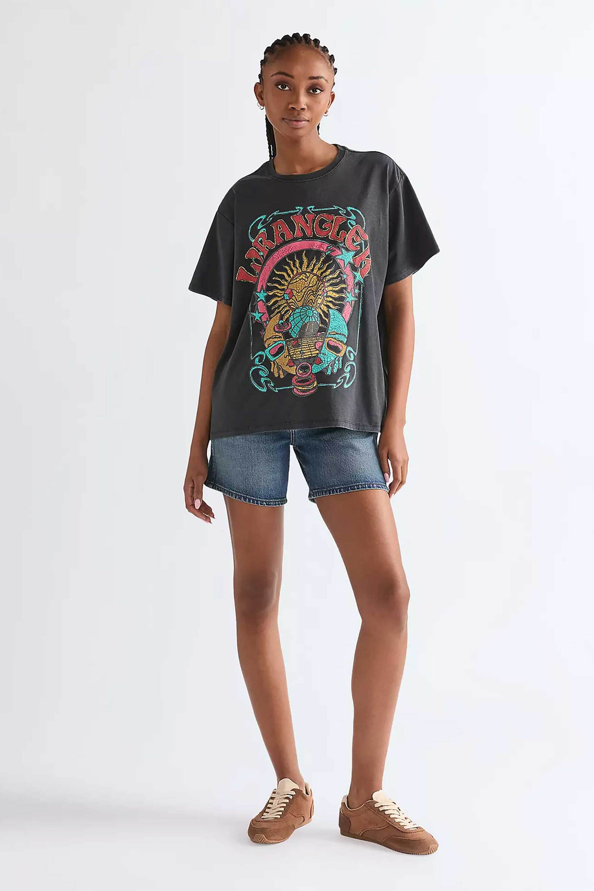 WRANGLER Wrangler® γυναικείο T-shirt με graphic logo print Relaxed Fit "Girlfriend" - 112378023 Ανθρακί - 3
