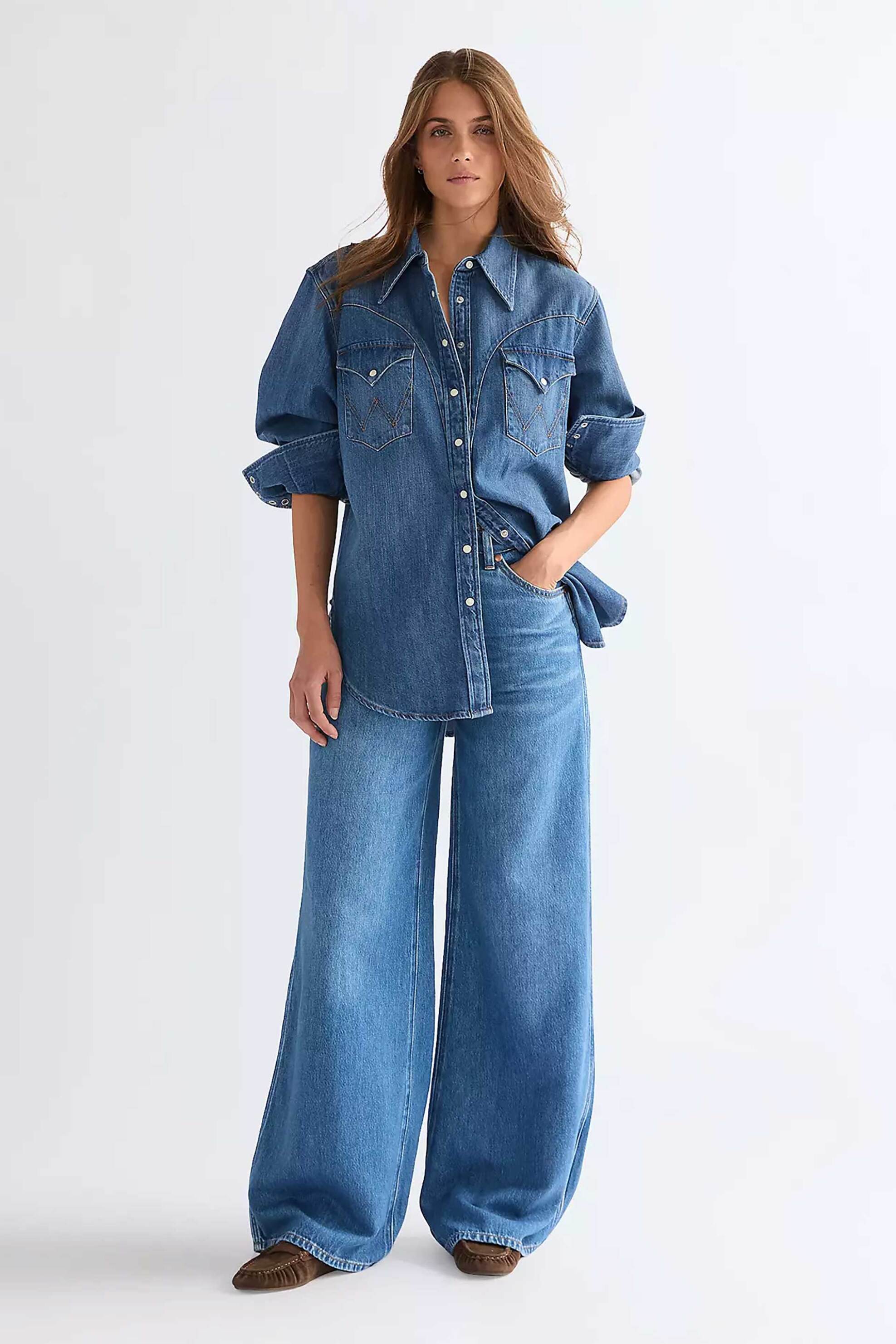 Wrangler® γυναικείο τζιν παντελόνι πεντάτσεπο Loose Wide Fit "Canyon" - 112378703 Denim Blue