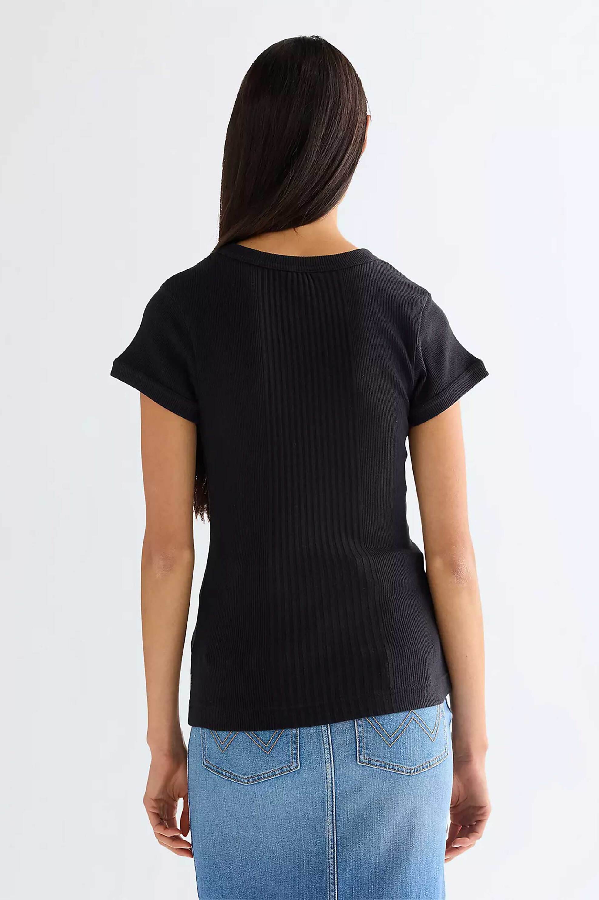 Wrangler Γυναικείο T-Shirt Ribbed Slim Fit Capped - 112380152 Μαύρο