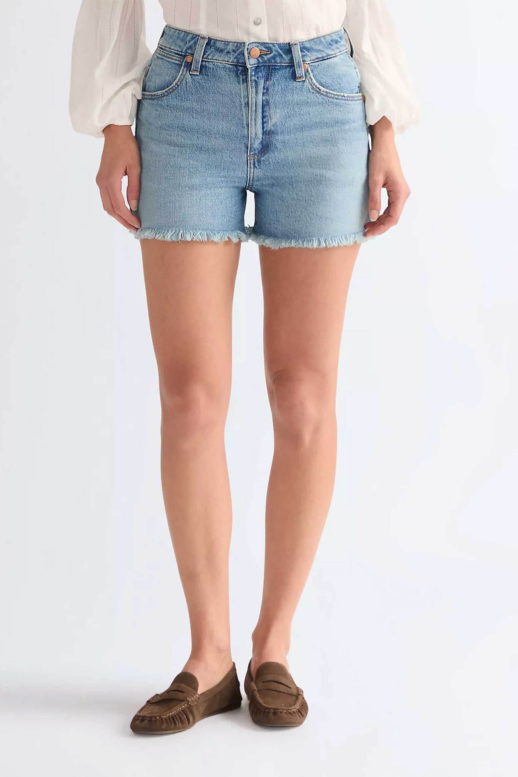 Wrangler® γυναικείο ψηλόμεσο denim σορτς πεντάτσεπο Relaxed Fit 