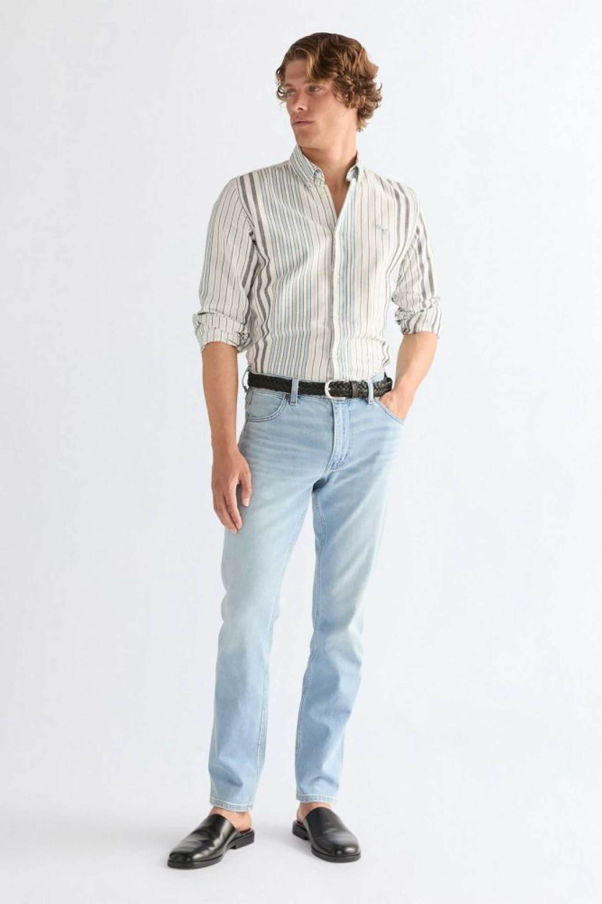 Wrangler® ανδρικό τζιν παντελόνι πεντάτσεπο Straight Fit "Greensboro" - 112378688 Denim Blue Ανοιχτό