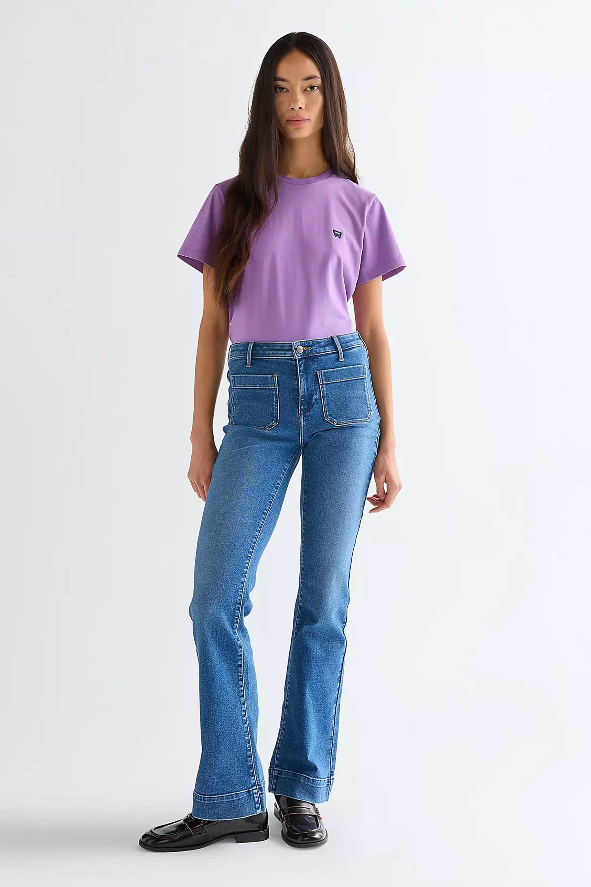 Wrangler® γυναικείο τζιν παντελόνι Flared Fit "Raven" - 112332419 Denim Blue