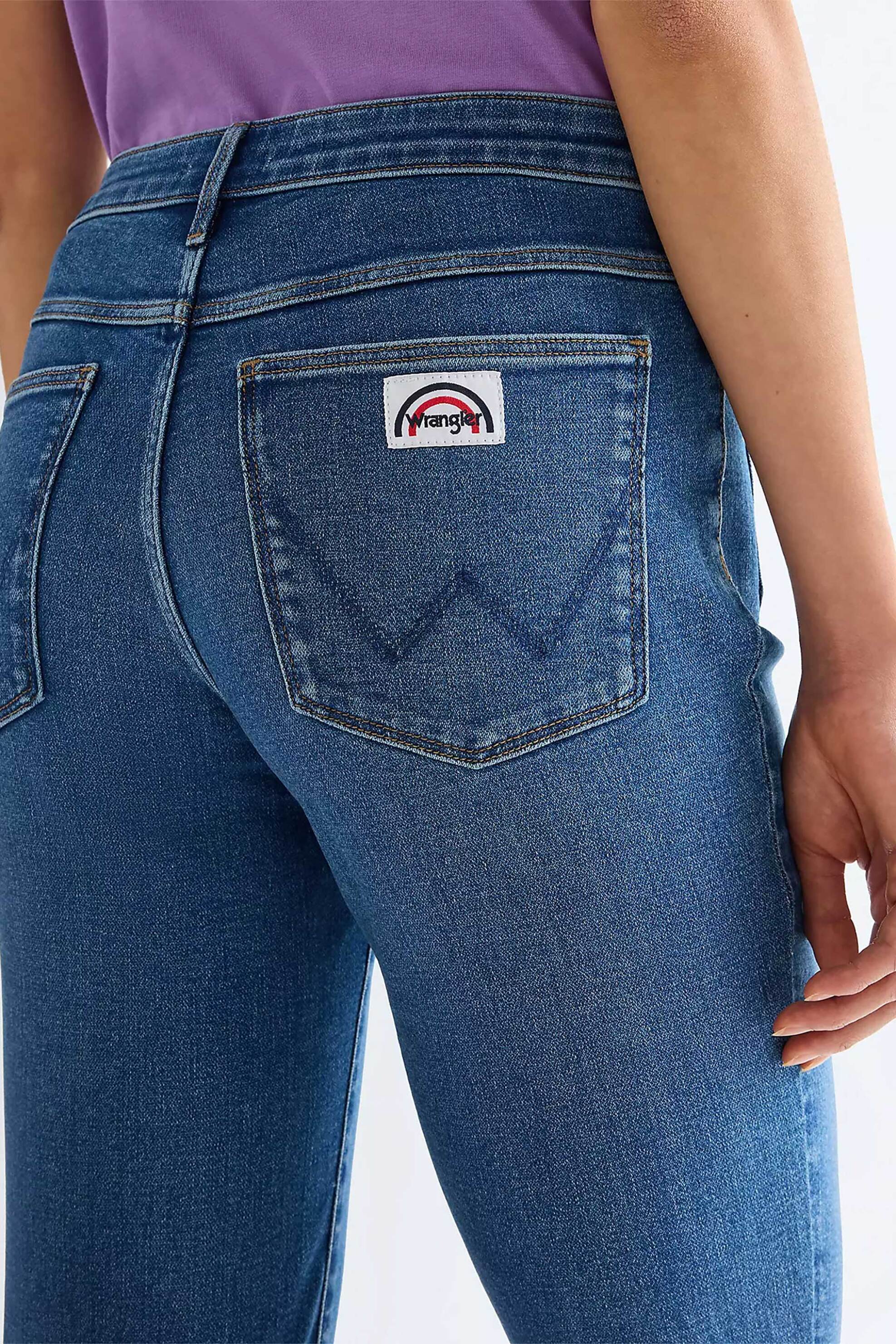 Wrangler Γυναικείο Τζιν Παντελόνι Flared Fit Raven - 112332419 Denim Blue