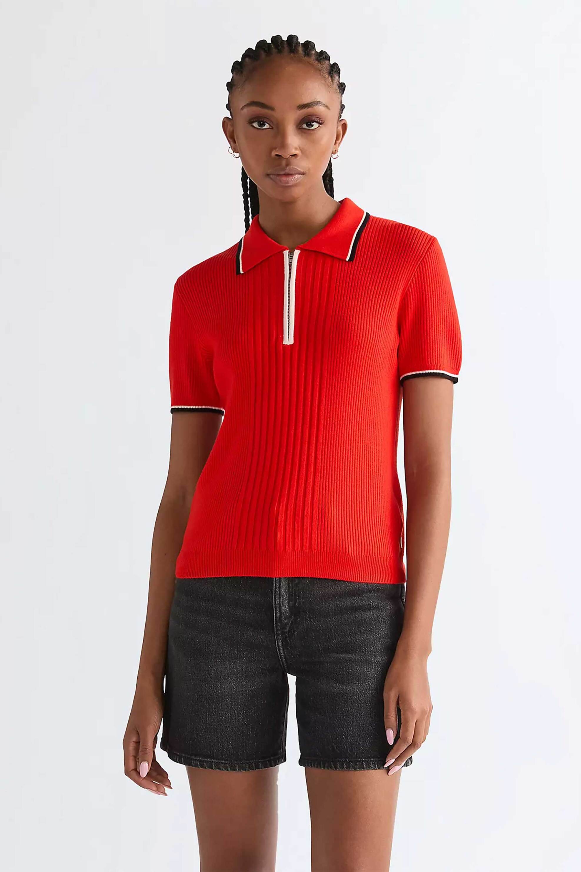 Wrangler® γυναικεία πλεκτή μπλούζα πόλο με 1/2 φερμουάρ Slim Fit - 112378398 Κόκκινο