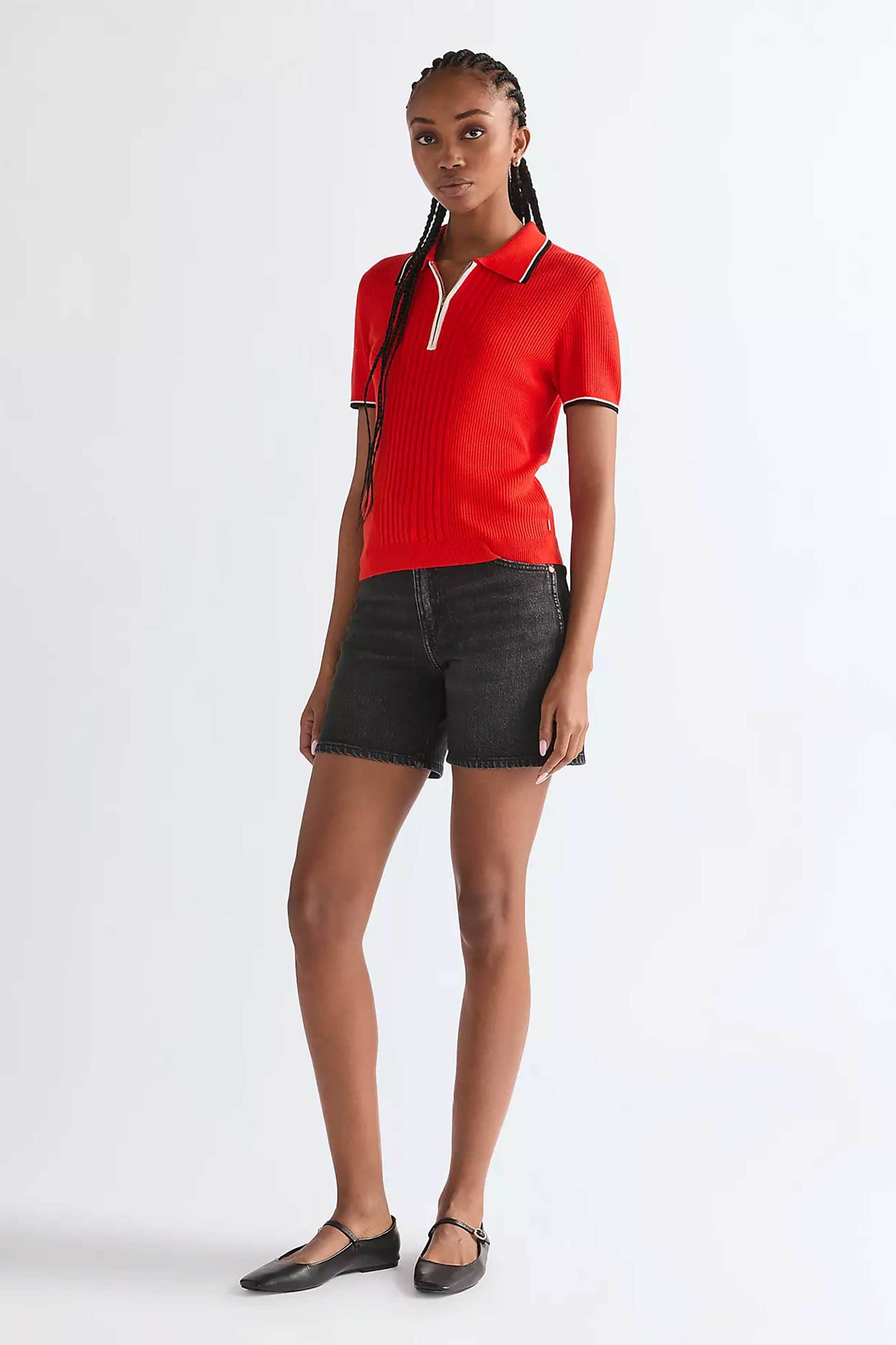 Wrangler® γυναικεία πλεκτή μπλούζα πόλο με 1/2 φερμουάρ Slim Fit - 112378398 Κόκκινο φωτογραφία