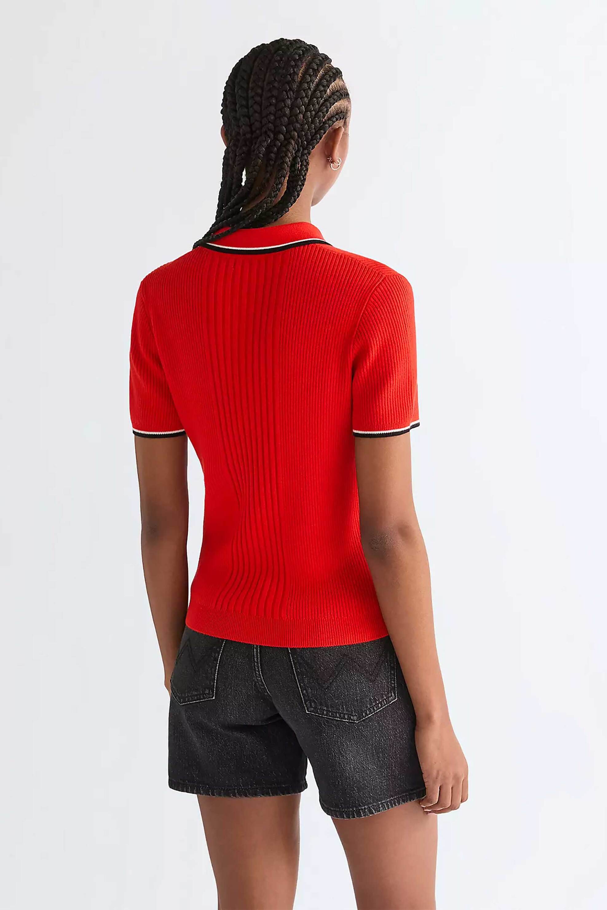 Wrangler® γυναικεία πλεκτή μπλούζα πόλο με 1/2 φερμουάρ Slim Fit - 112378398 Κόκκινο φωτογραφία