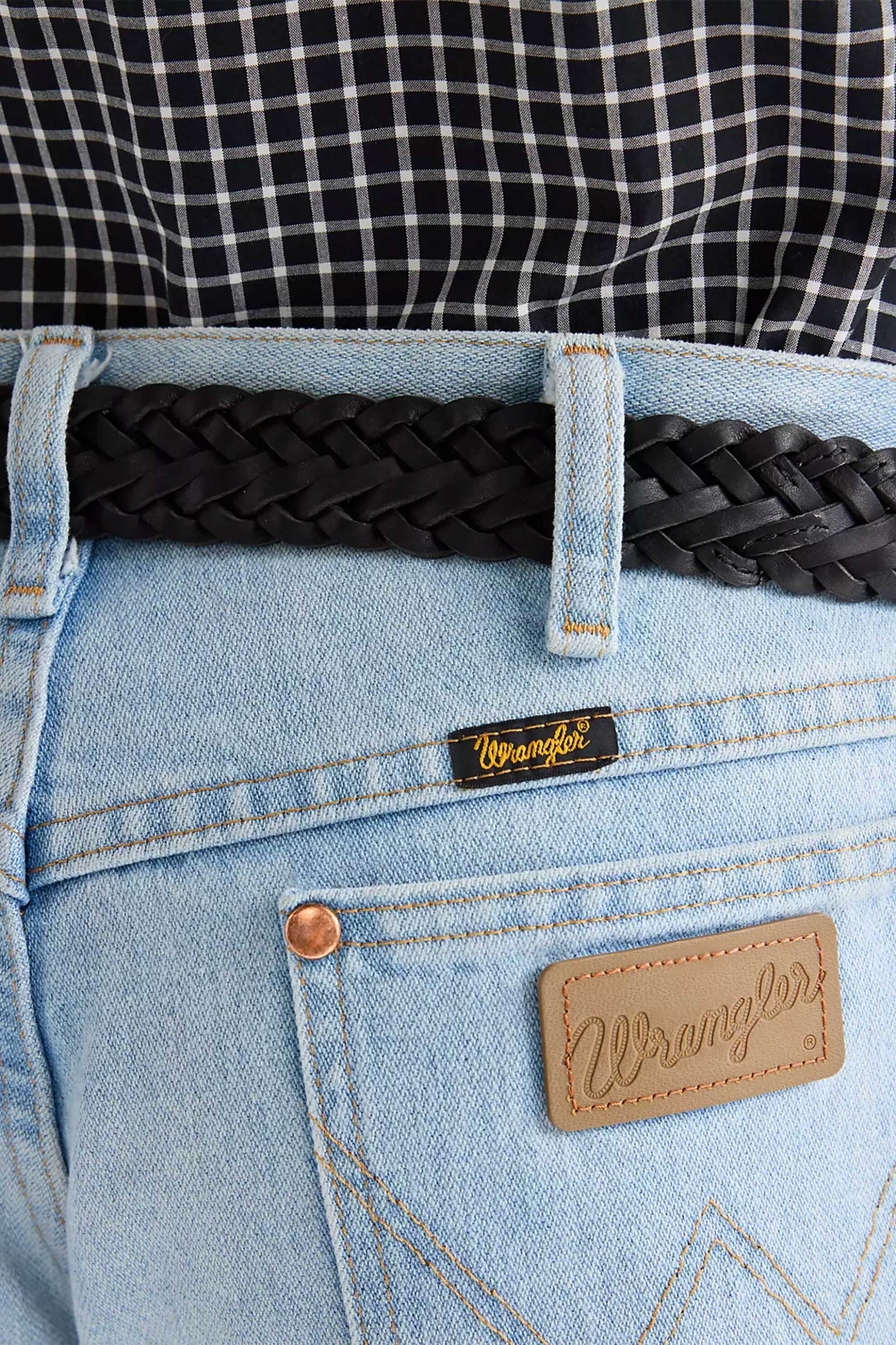 Wrangler Ανδρική Δερμάτινη Ζώνη με Πλεκτό Σχέδιο - 112378832 Μαύρο