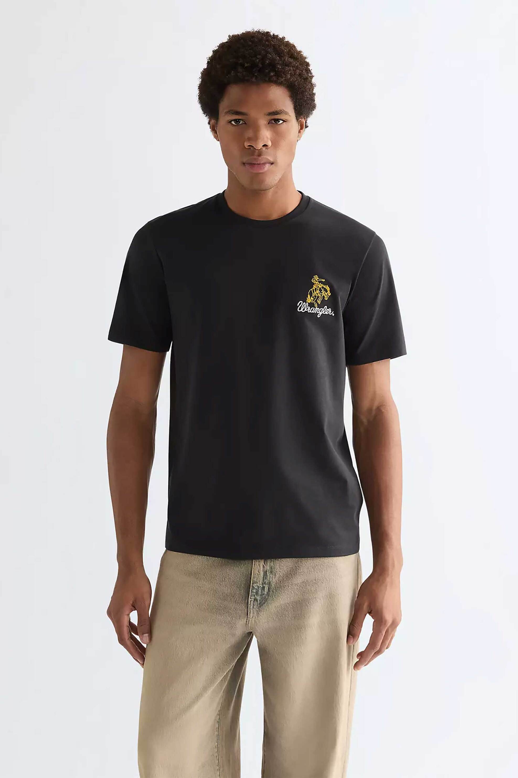 Wrangler® ανδρικό T-shirt με κέντημα Regular Fit - 112377985 Μαύρο