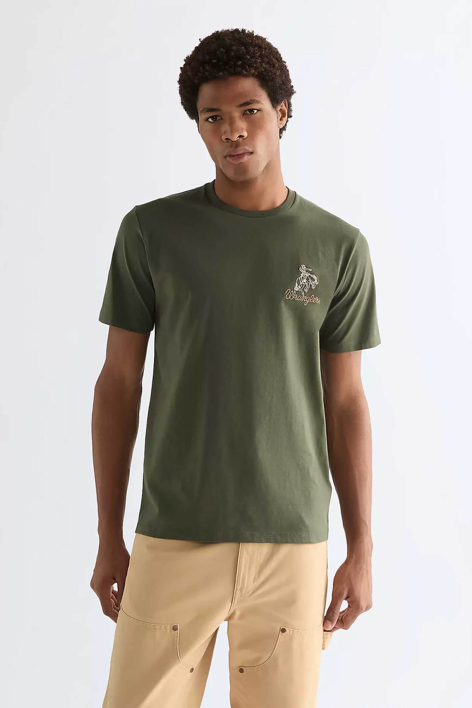 Wrangler® ανδρικό T-shirt με κέντημα Regular Fit - 112377989 Χακί