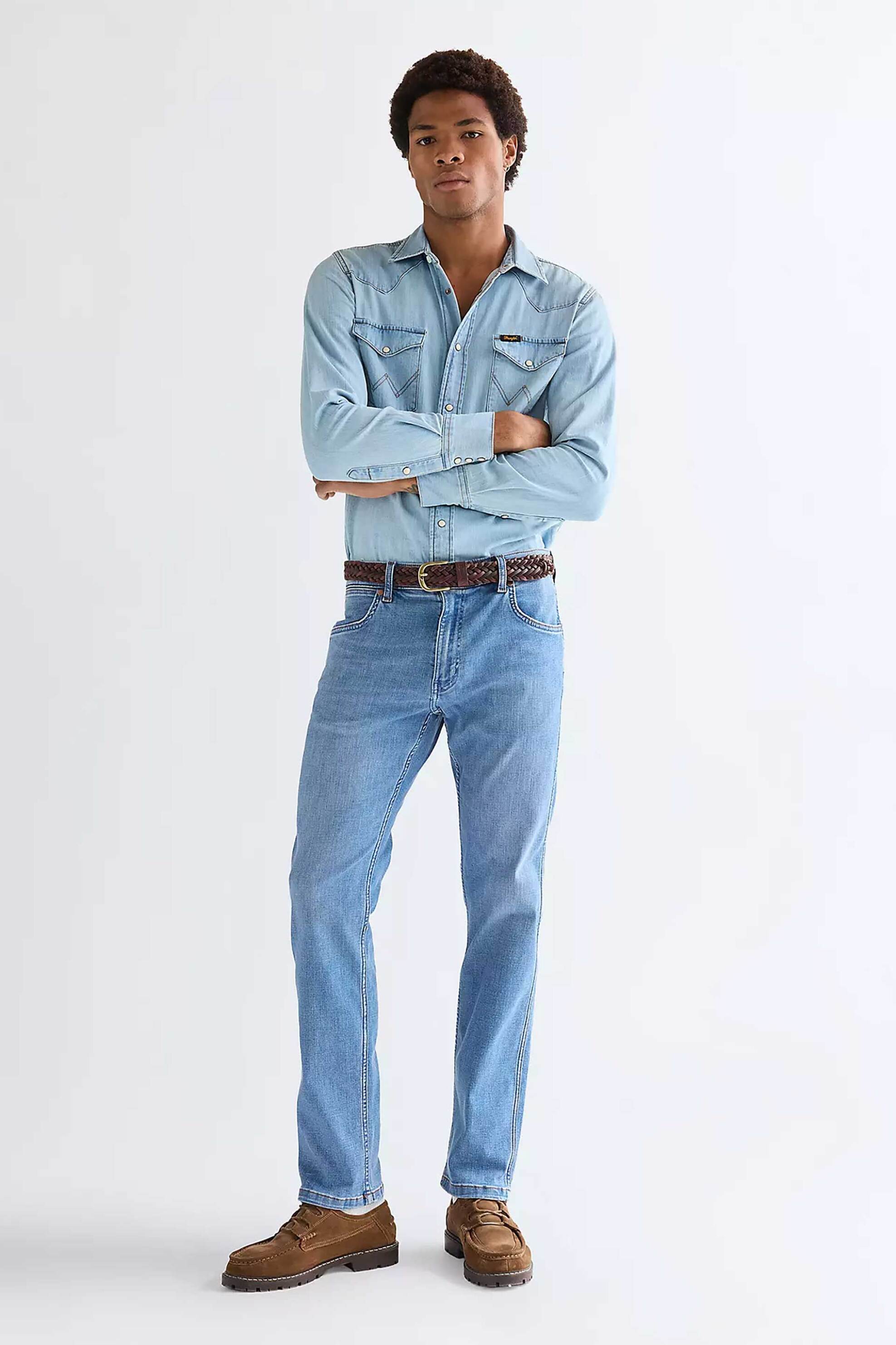 Wrangler® ανδρικό τζιν παντελόνι πεντάτσεπο Straight Fit "Greensboro" - 112377761 Denim Blue