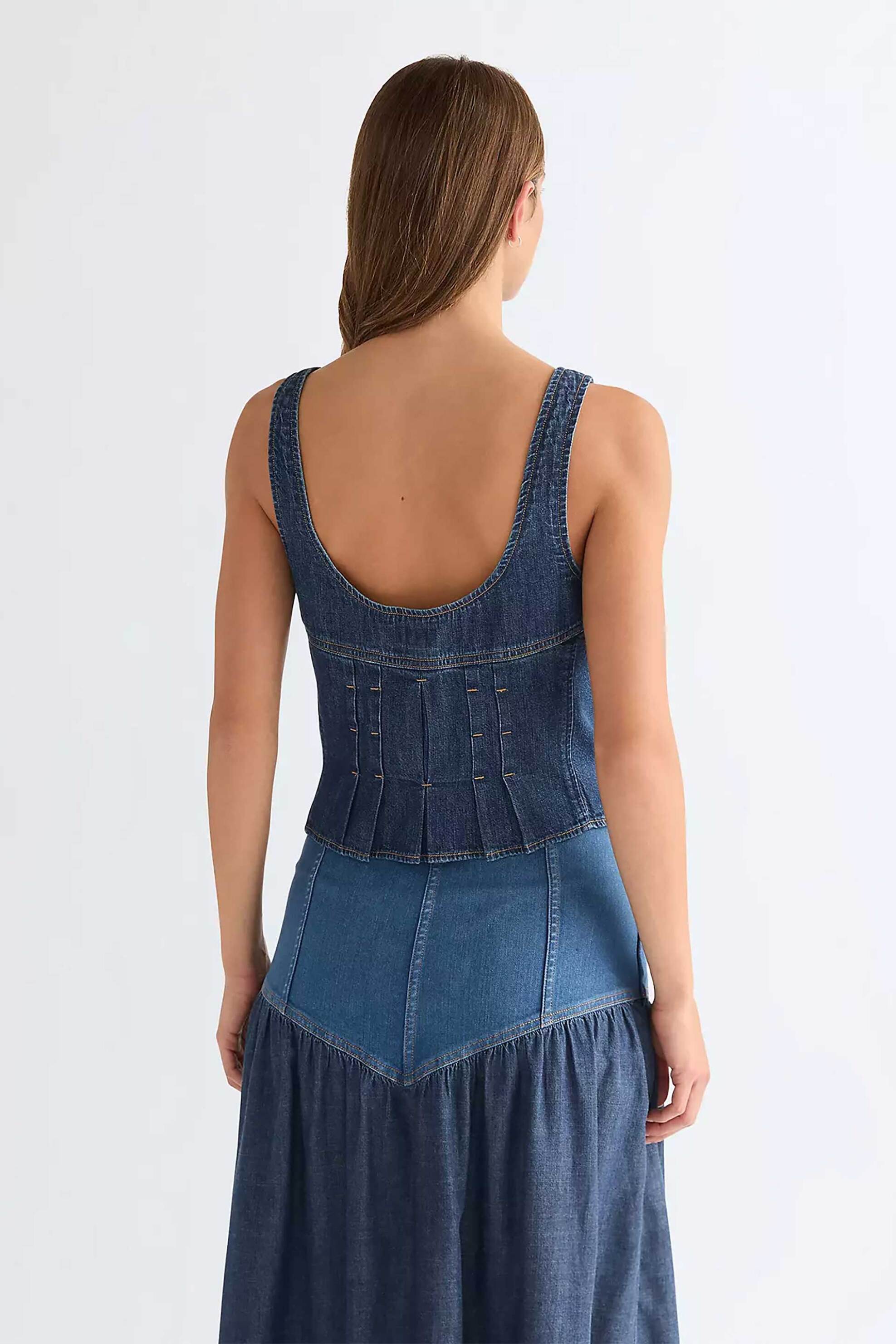 Wrangler Γυναικεία Denim Μπλούζα Αμάνικη με Σούρες Slim Fit - 112378136 Blue