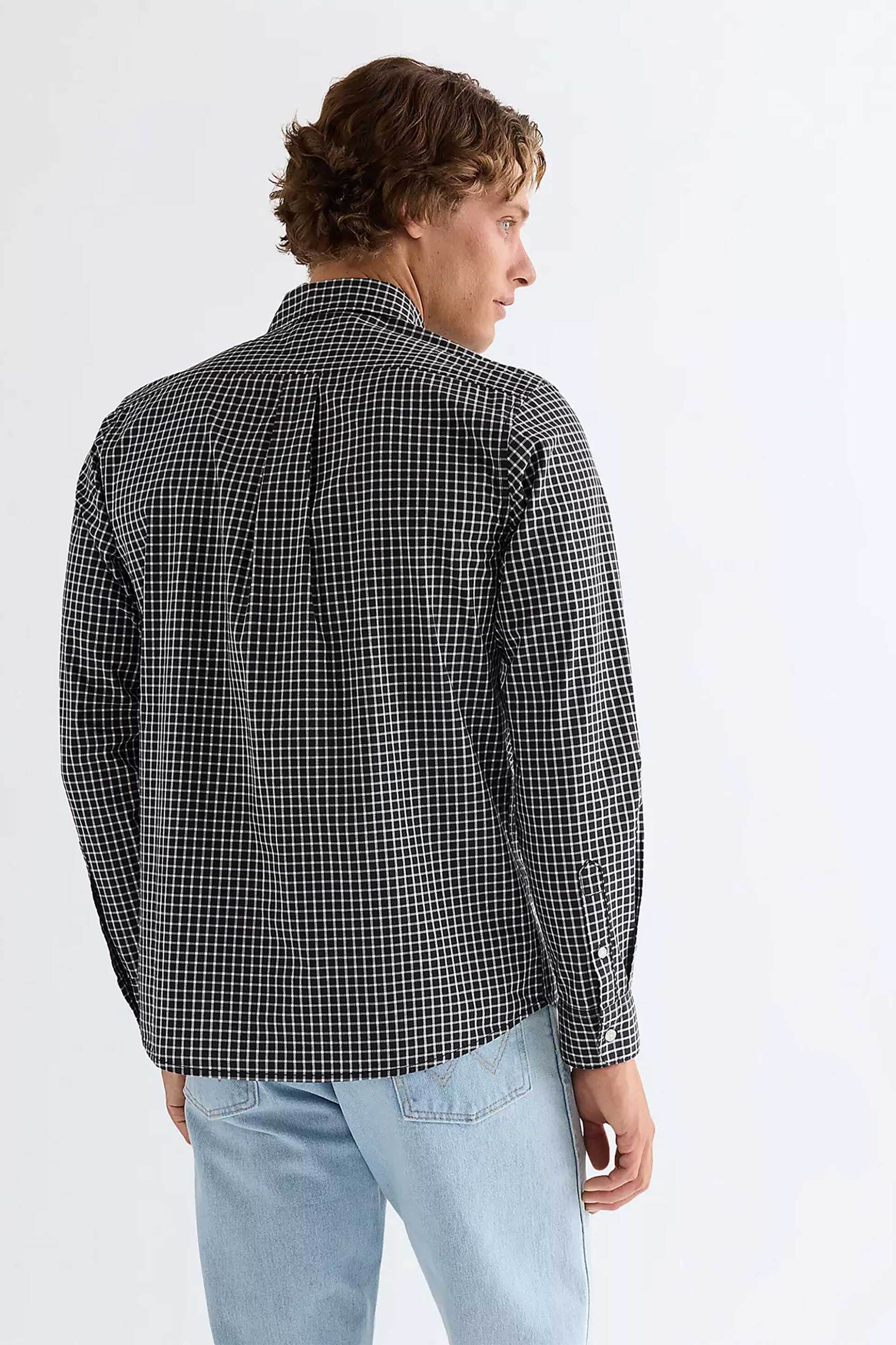 Wrangler Ανδρικό Πουκάμισο με Καρό Σχέδιο Και Τσέπη Regular Fit - 112378031 Μαύρο