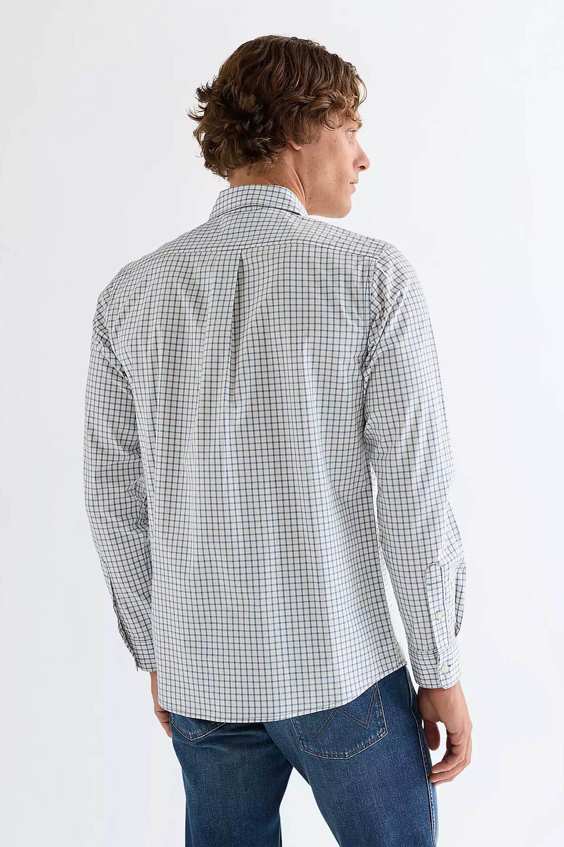 Wrangler Ανδρικό Πουκάμισο με Καρό Σχέδιο Και Τσέπη Regular Fit - 112378032 Λευκό Μπλε