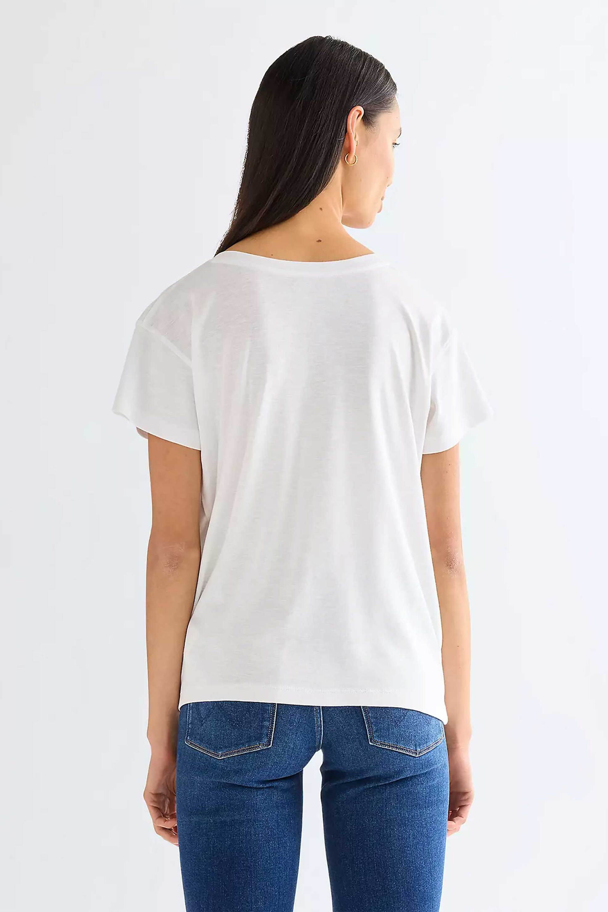 Wrangler Γυναικείο T-Shirt με V Regular Fit Easy - 112378066 Λευκό