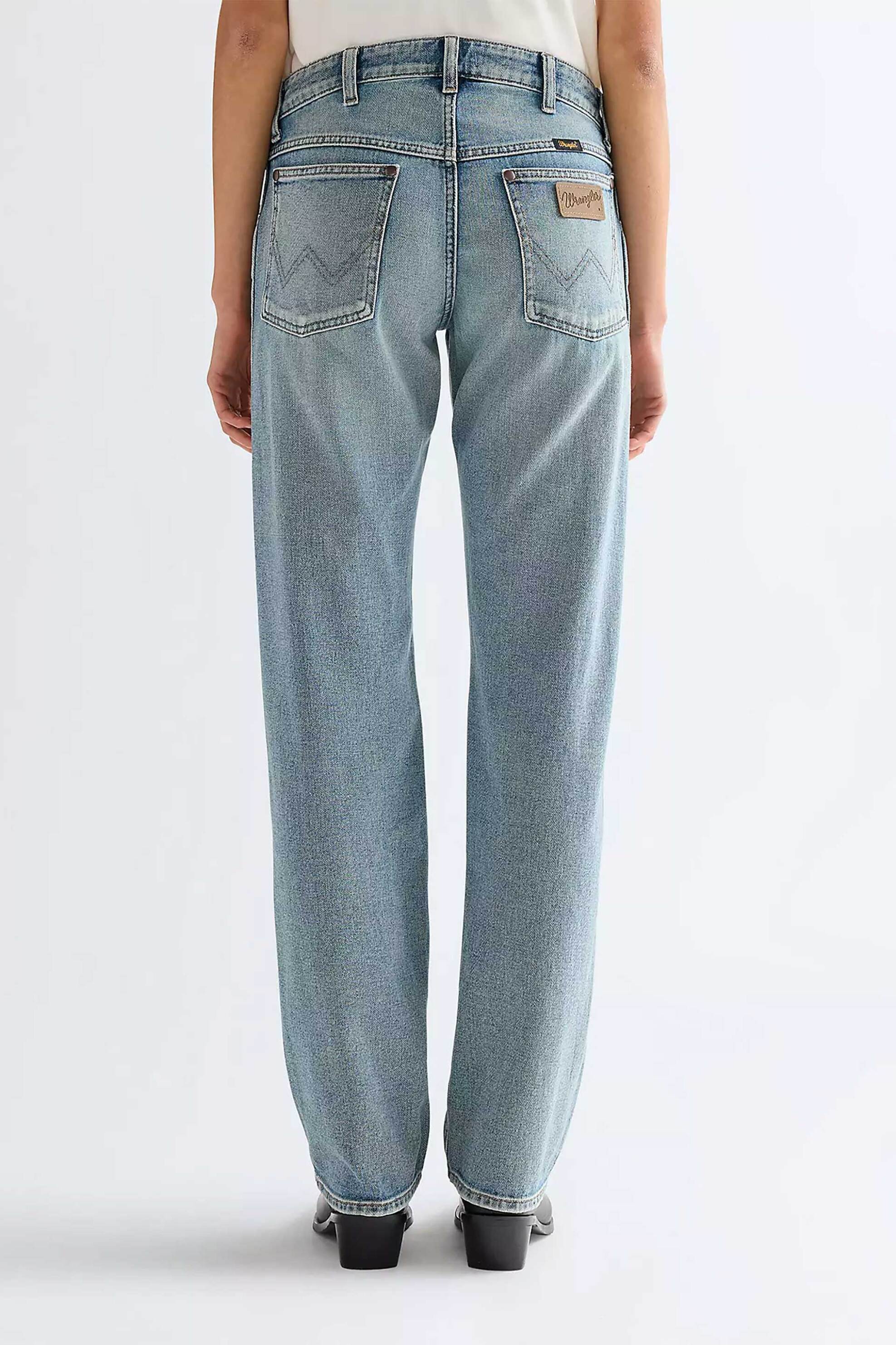 Wrangler Γυναικείο Τζιν Παντελόνι Low Rise Πεντάτσεπο Straight Fit - 112378197 Denim Blue Ανοιχτό