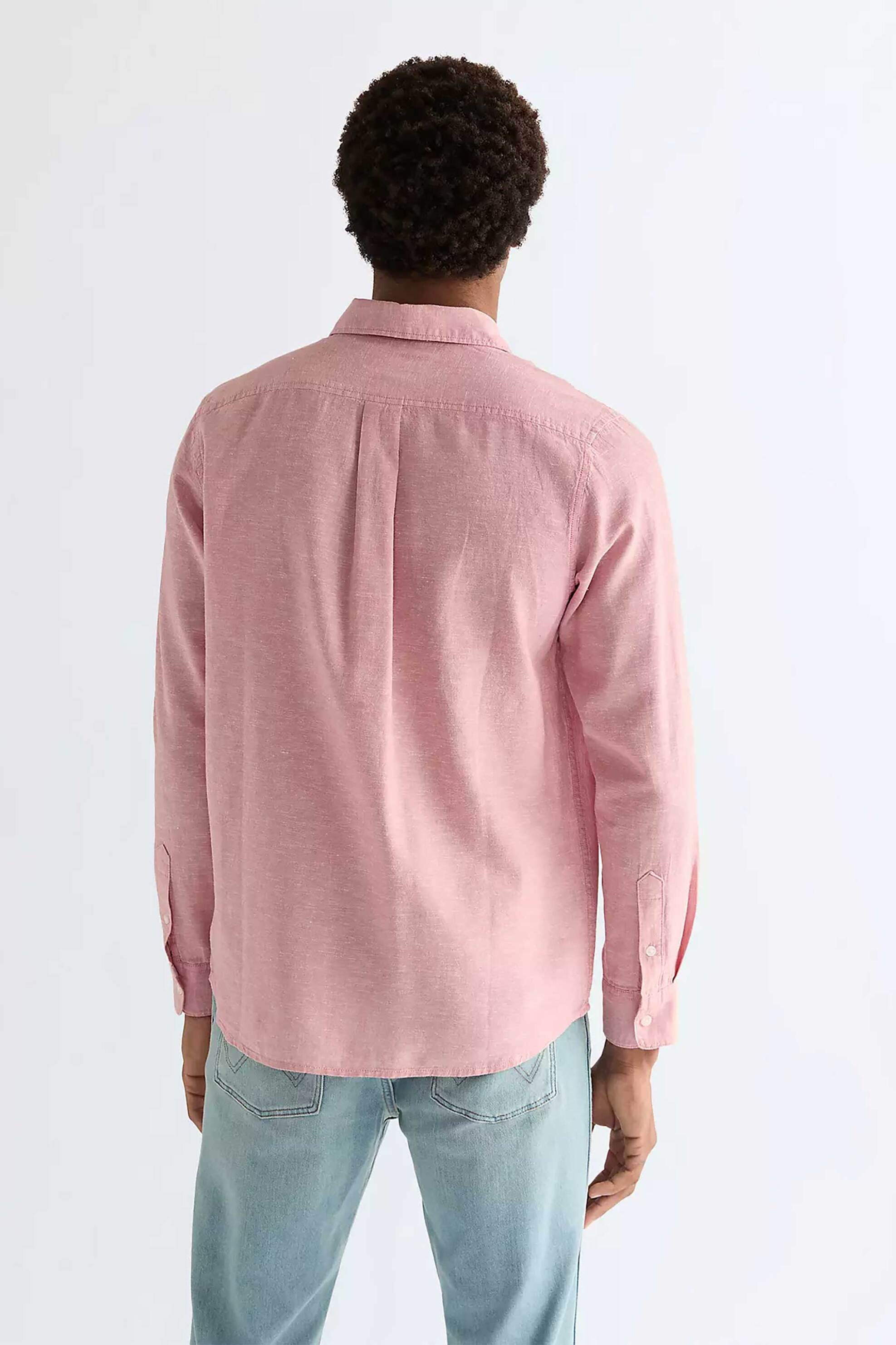 Wrangler Ανδρικό Πουκάμισο με Λινάρι Και Τσέπη Regular Fit - 112378038 Ροζ