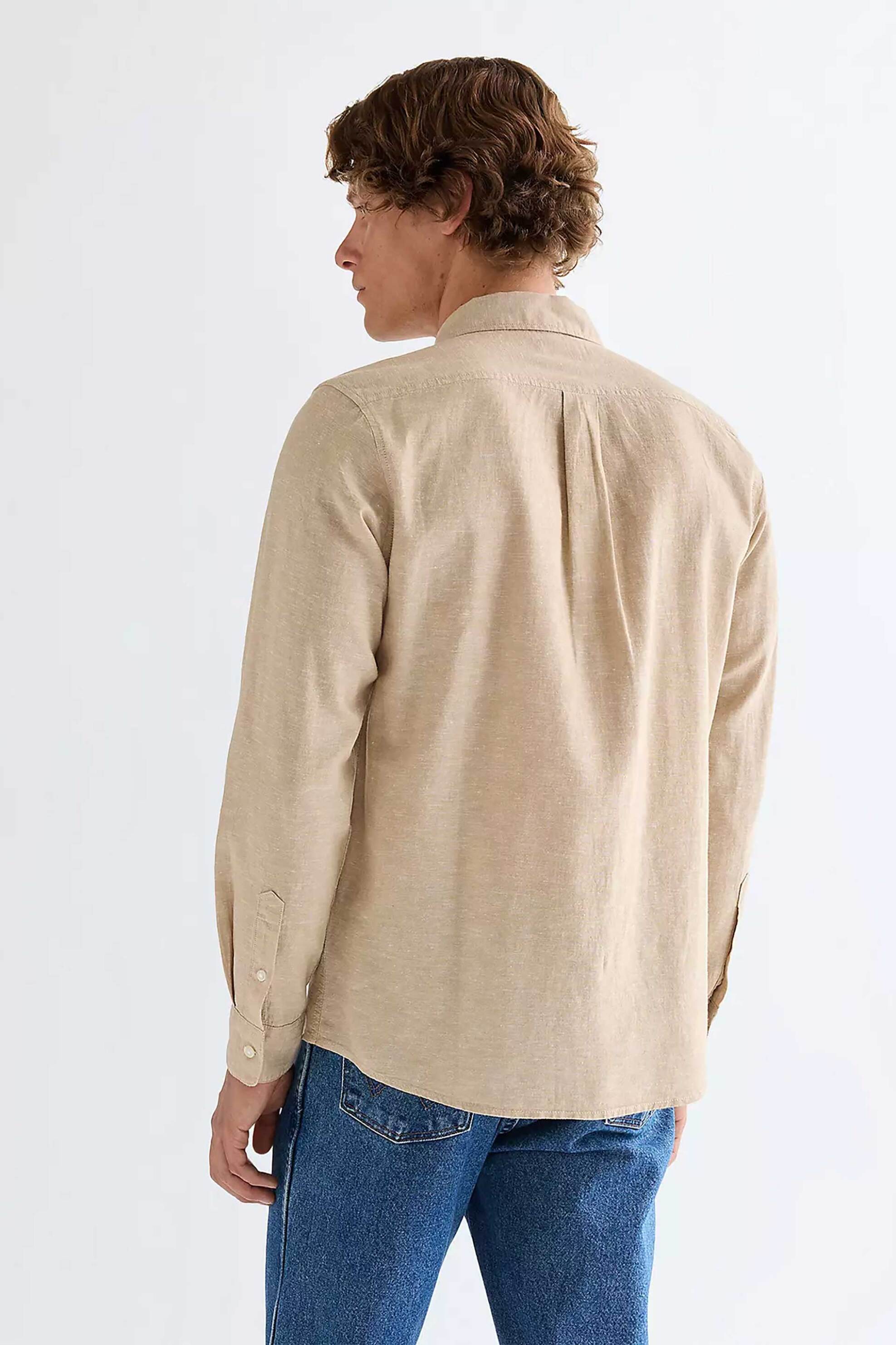 Wrangler Ανδρικό Πουκάμισο με Λινάρι Και Τσέπη Regular Fit - 112378040 Μπεζ