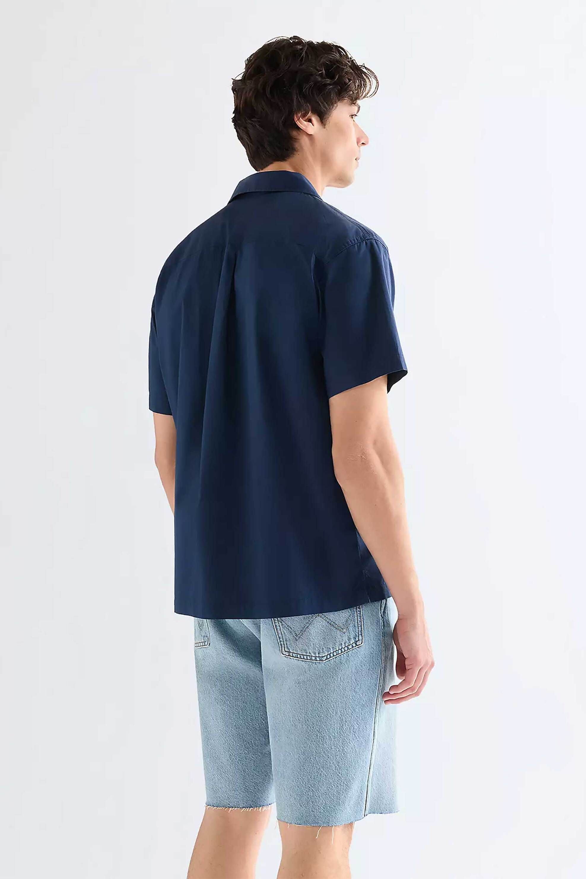 Wrangler Ανδρικό Κοντομάνικο Πουκάμισο με Κεντημένο Σχέδιο Relaxed Fit - 112378101 Μπλε Σκούρο