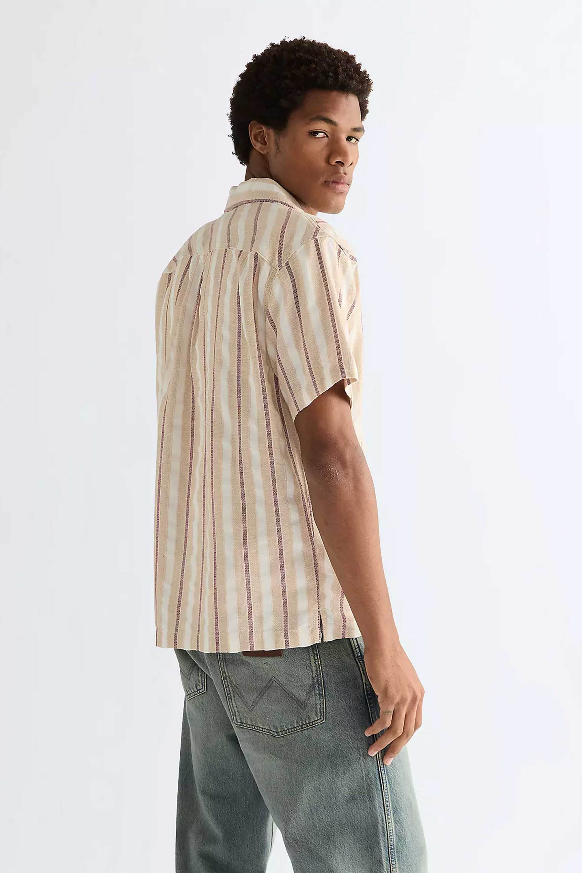 Wrangler Ανδρικό Κοντομάνικο Πουκάμισο με Ριγέ Σχέδιο Relaxed Fit - 112378104 Μπεζ