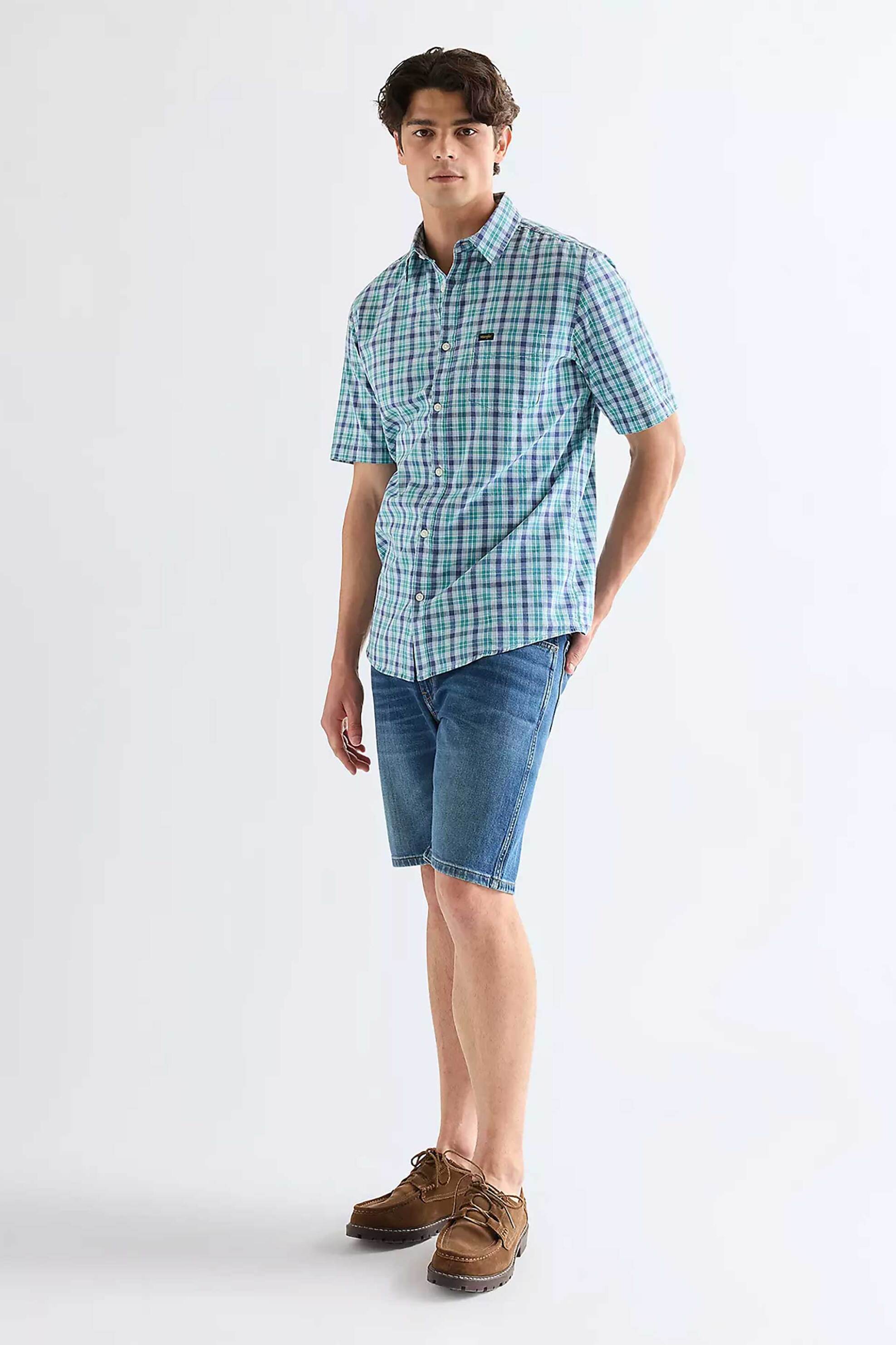 Wrangler® ανδρική denim βερμούδα πεντάτσεπη Regular Fit "Texas" - 112377789 Denim Blue