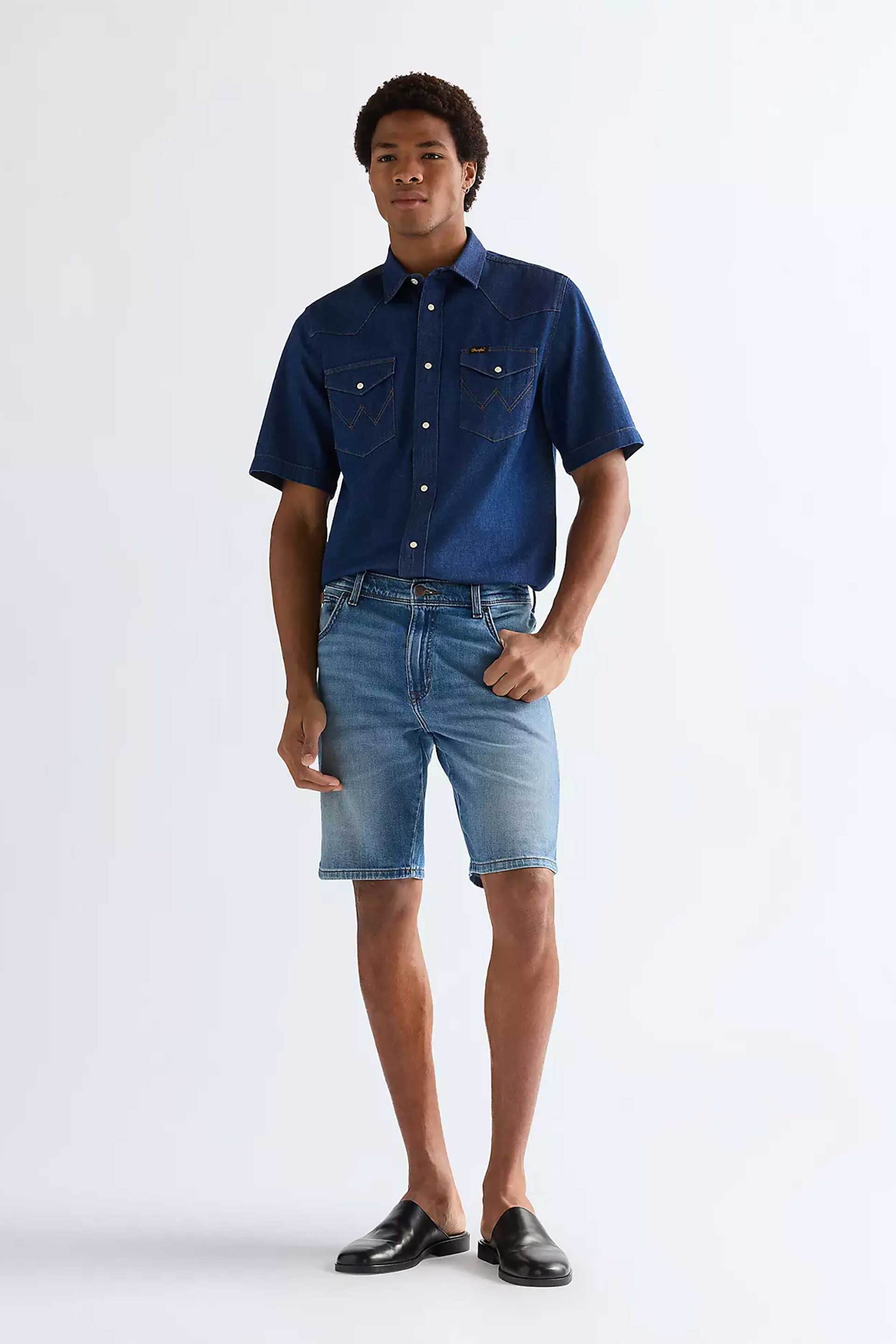 Wrangler® ανδρική denim βερμούδα πεντάτσεπη Regular Fit "Texas" - 112377790 Denim Blue