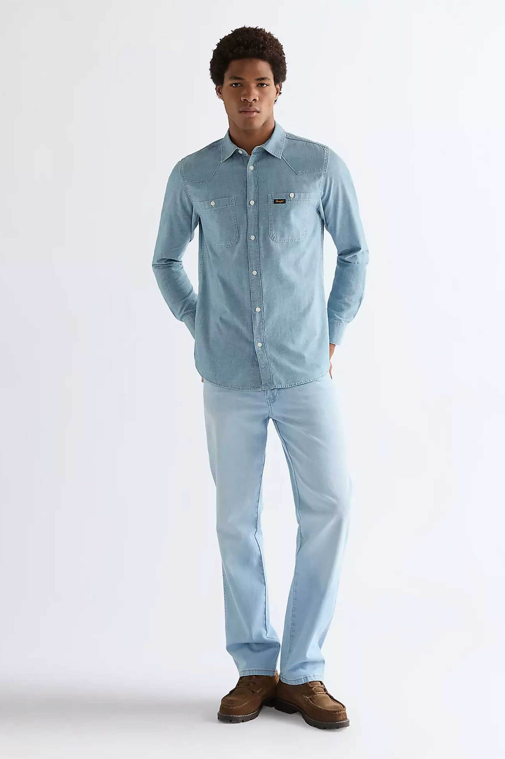 Wrangler® ανδρικό τζιν παντελόνι πεντάτσεπο Straight Fit "Texas" - 112377807 Denim Blue Ανοιχτό