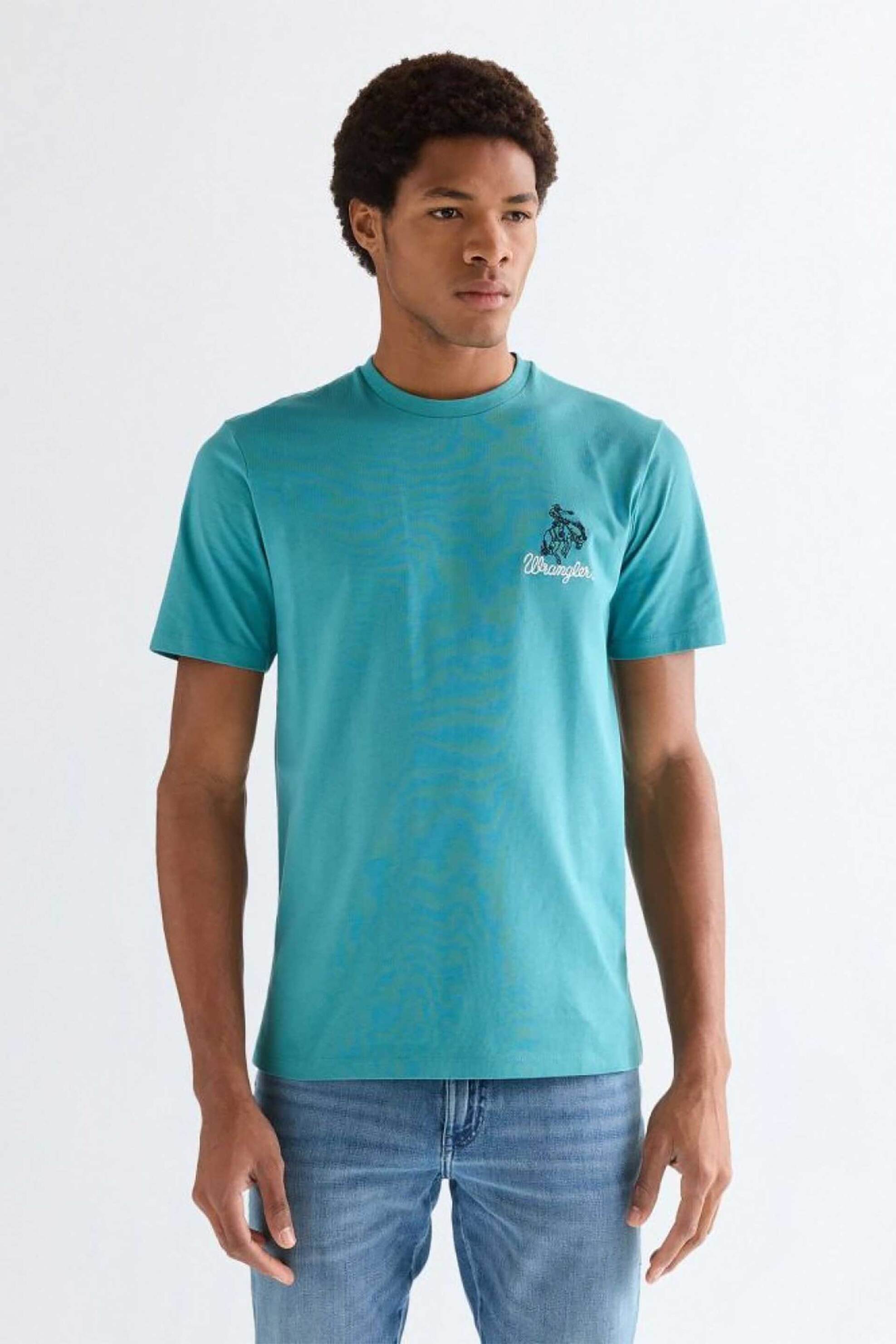 Wrangler® ανδρικό T-shirt με κέντημα Regular Fit - 112377990 Πράσινο Aqua