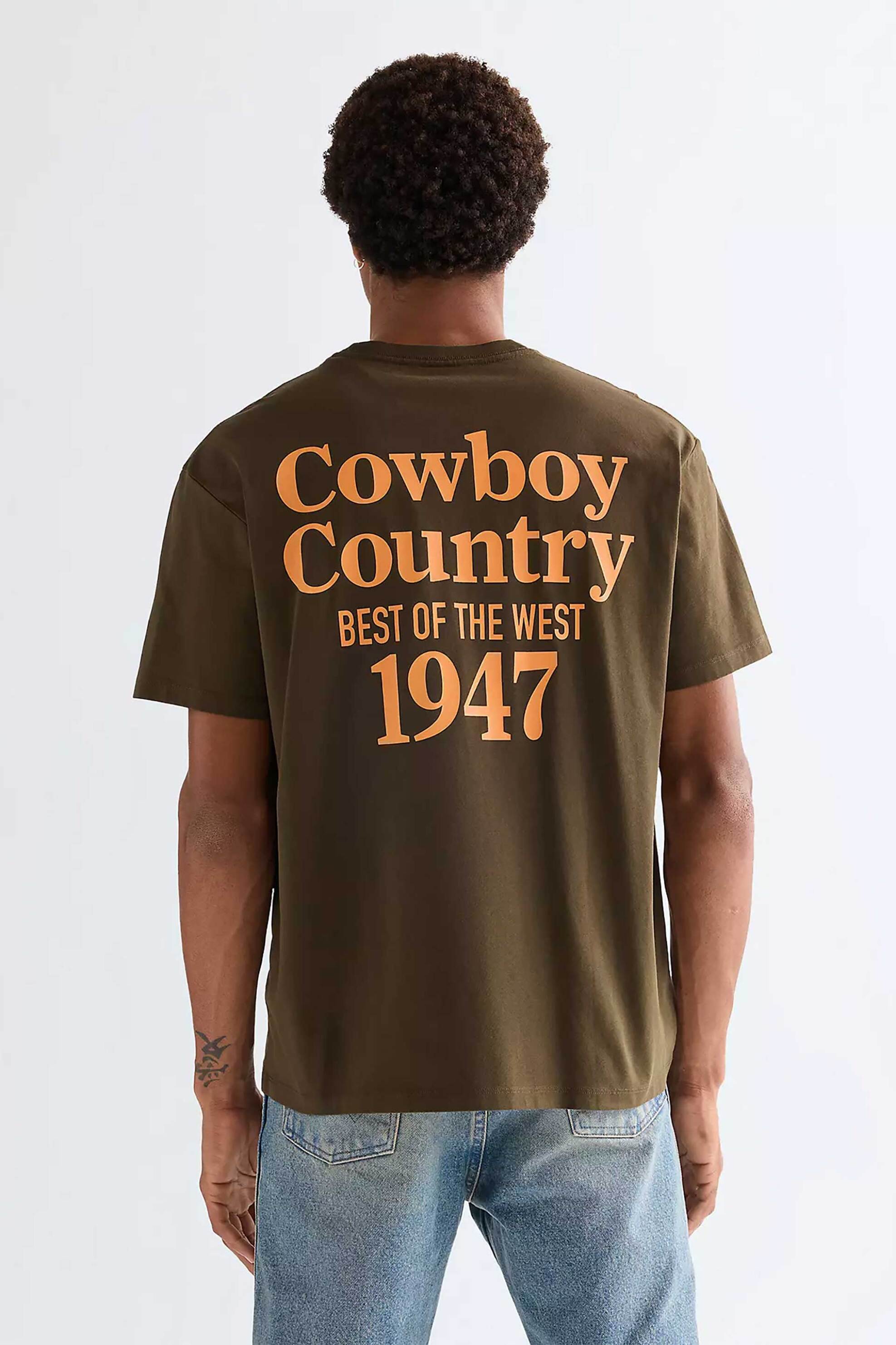 Wrangler Ανδρικό T-Shirt με Lettering Boxy Fit Vintage - 112378007 Χακί