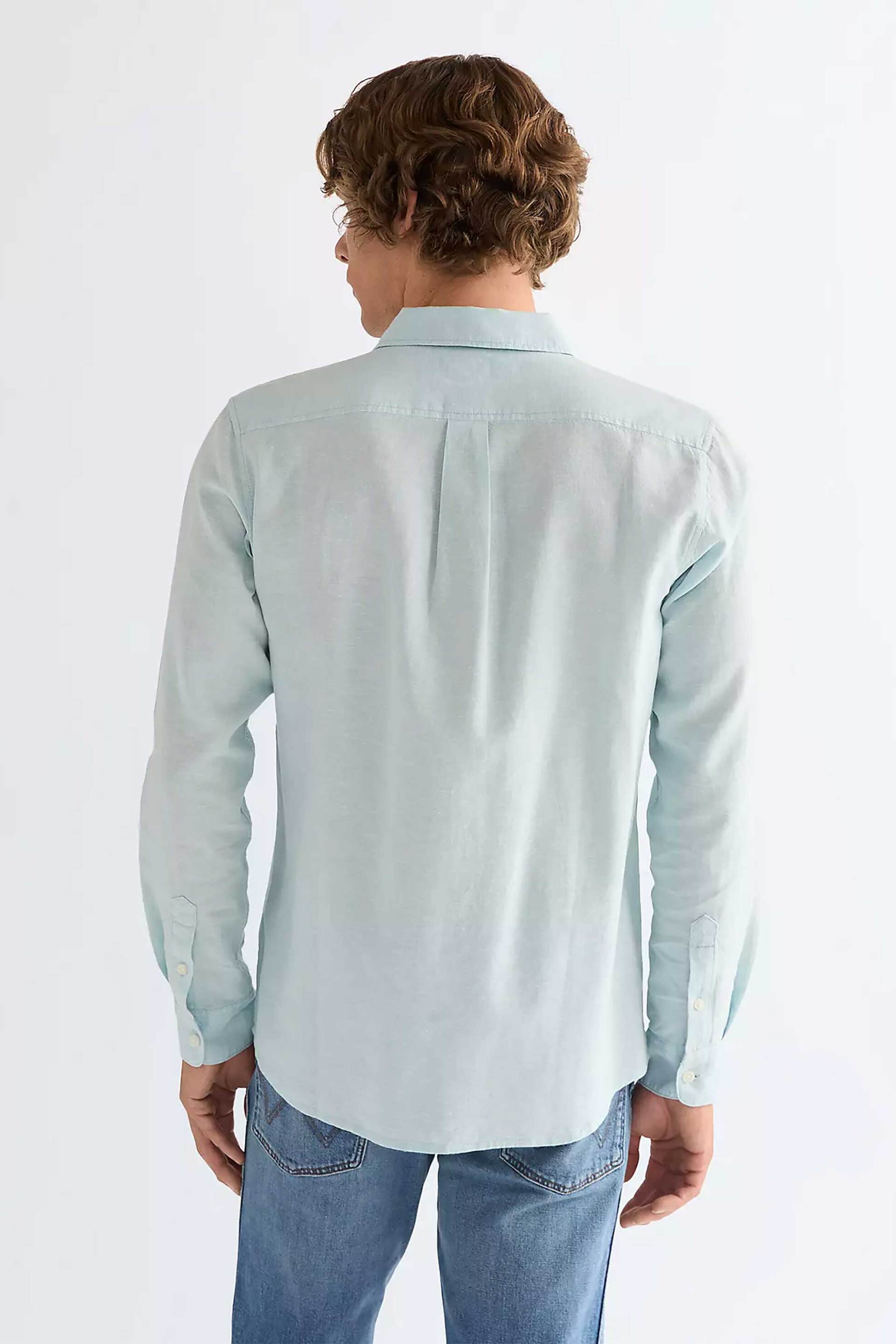 Wrangler Ανδρικό Πουκάμισο με Λινάρι Και Τσέπη Regular Fit - 112378039 Πράσινο Aqua